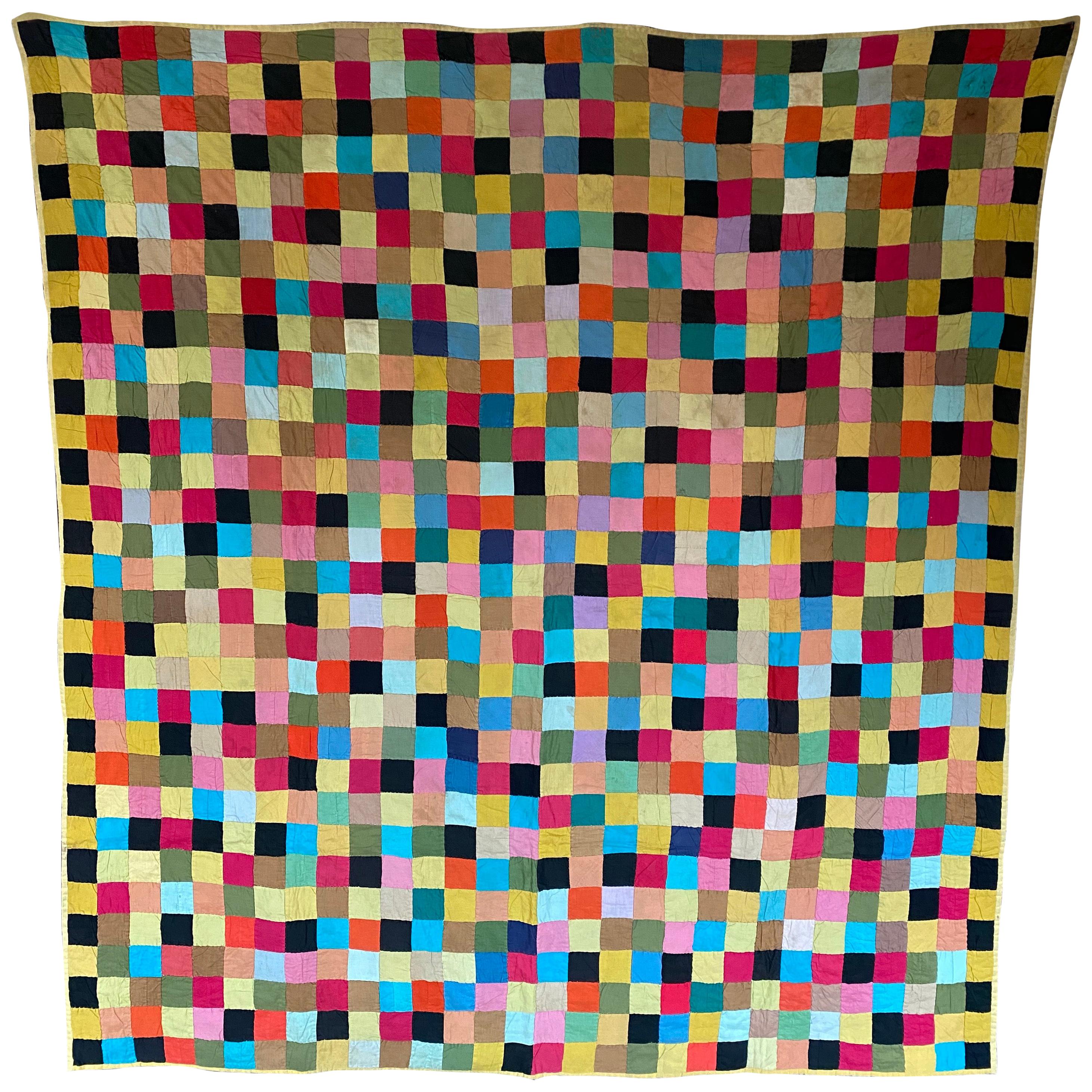 Early 20th Century Pieced Square Patchwork Quilt For Sale