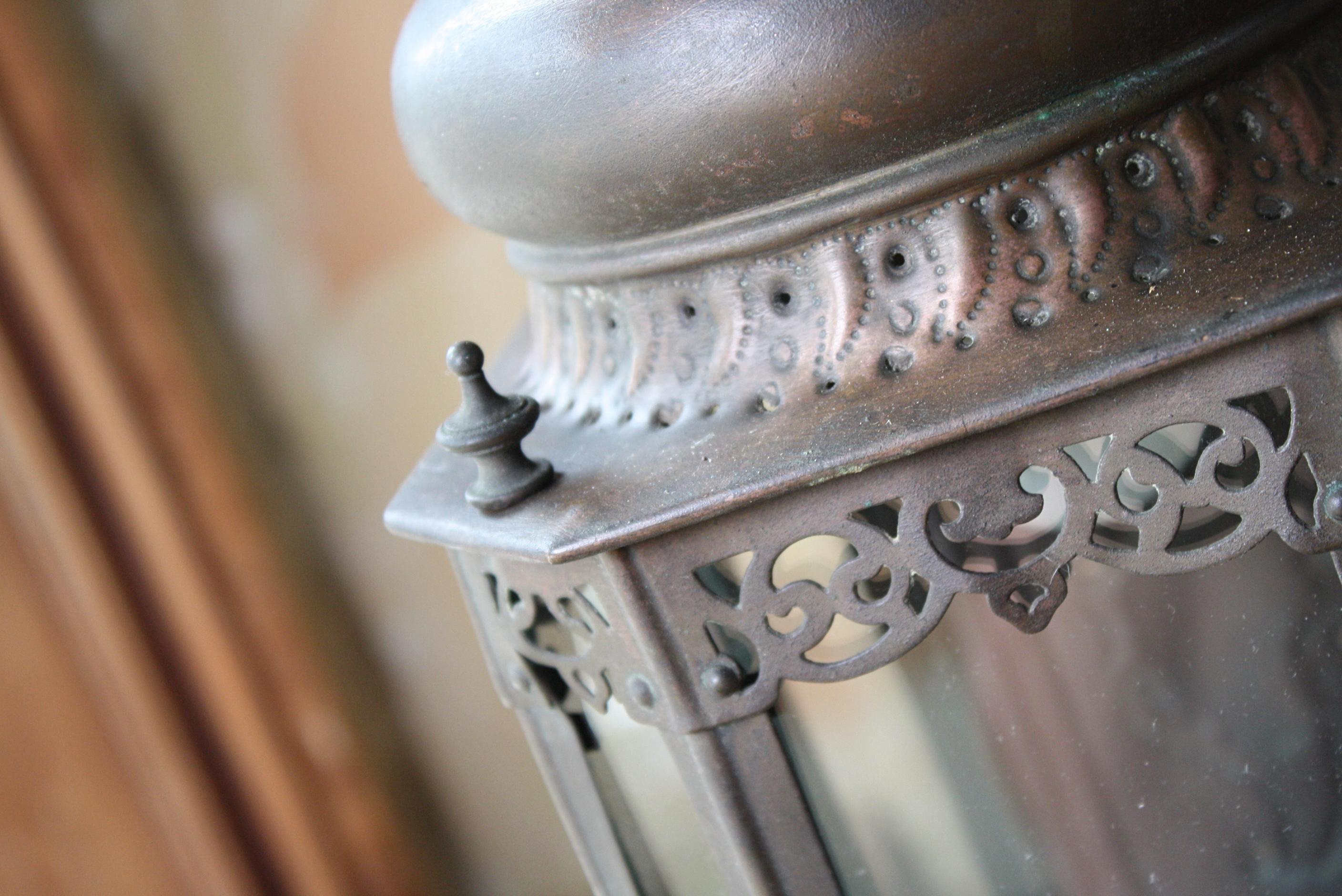 Early 20th Century Pierced & Pressed Copper Sacred Heart Catholic Lantern  6