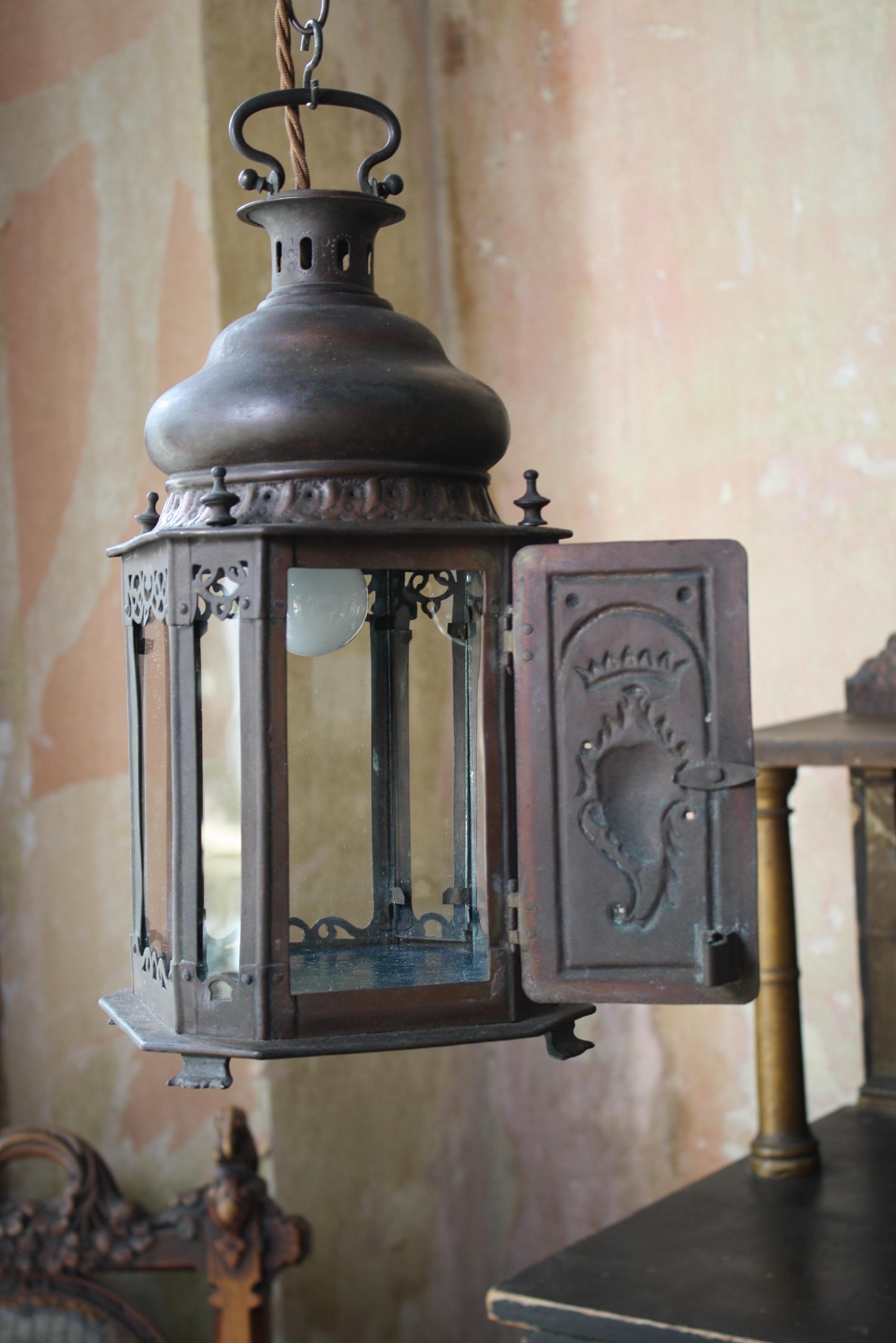 Early 20th Century Pierced & Pressed Copper Sacred Heart Catholic Lantern  8