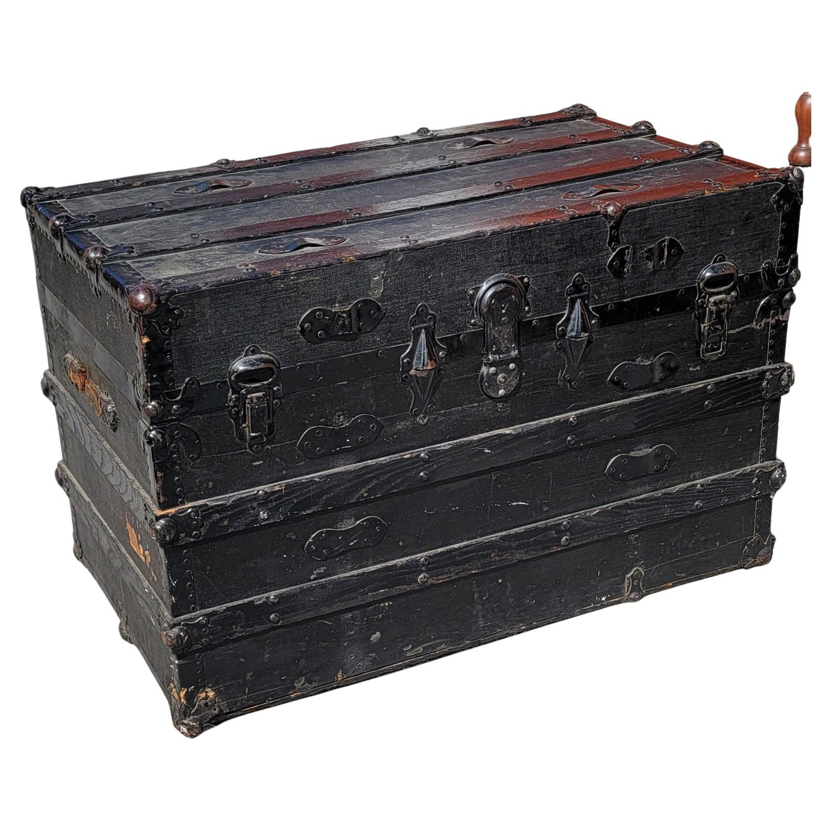 Metalwork Early 20th Century Pine and Iron Mounted Trunk  For Sale