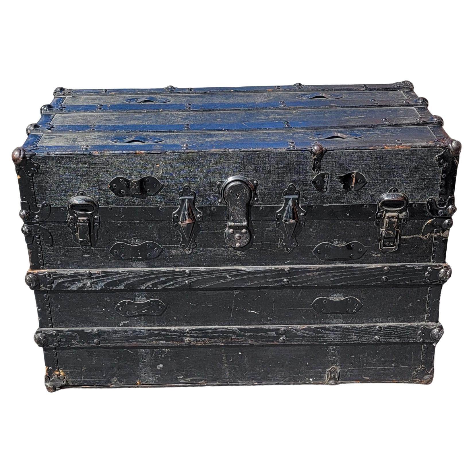Early 20th Century Pine and Iron Mounted Trunk  For Sale