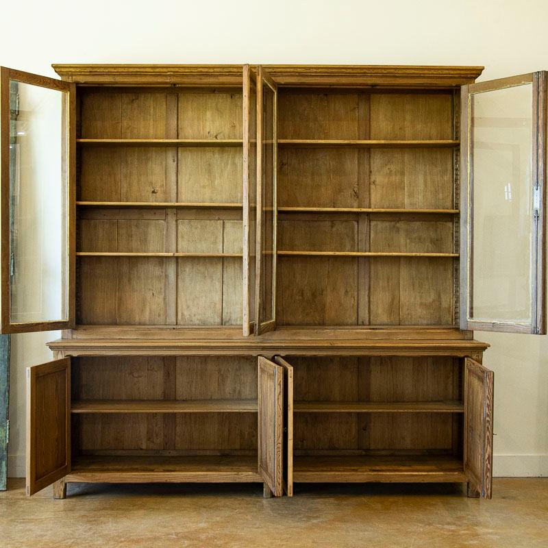French Early 20th Century Pine Antique Large Bookcase Display Cabinet from France