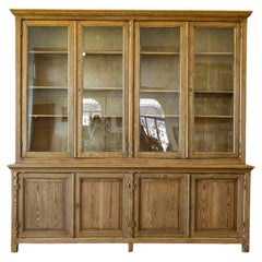 Early 20th Century Pine Antique Large Bookcase Display Cabinet from France