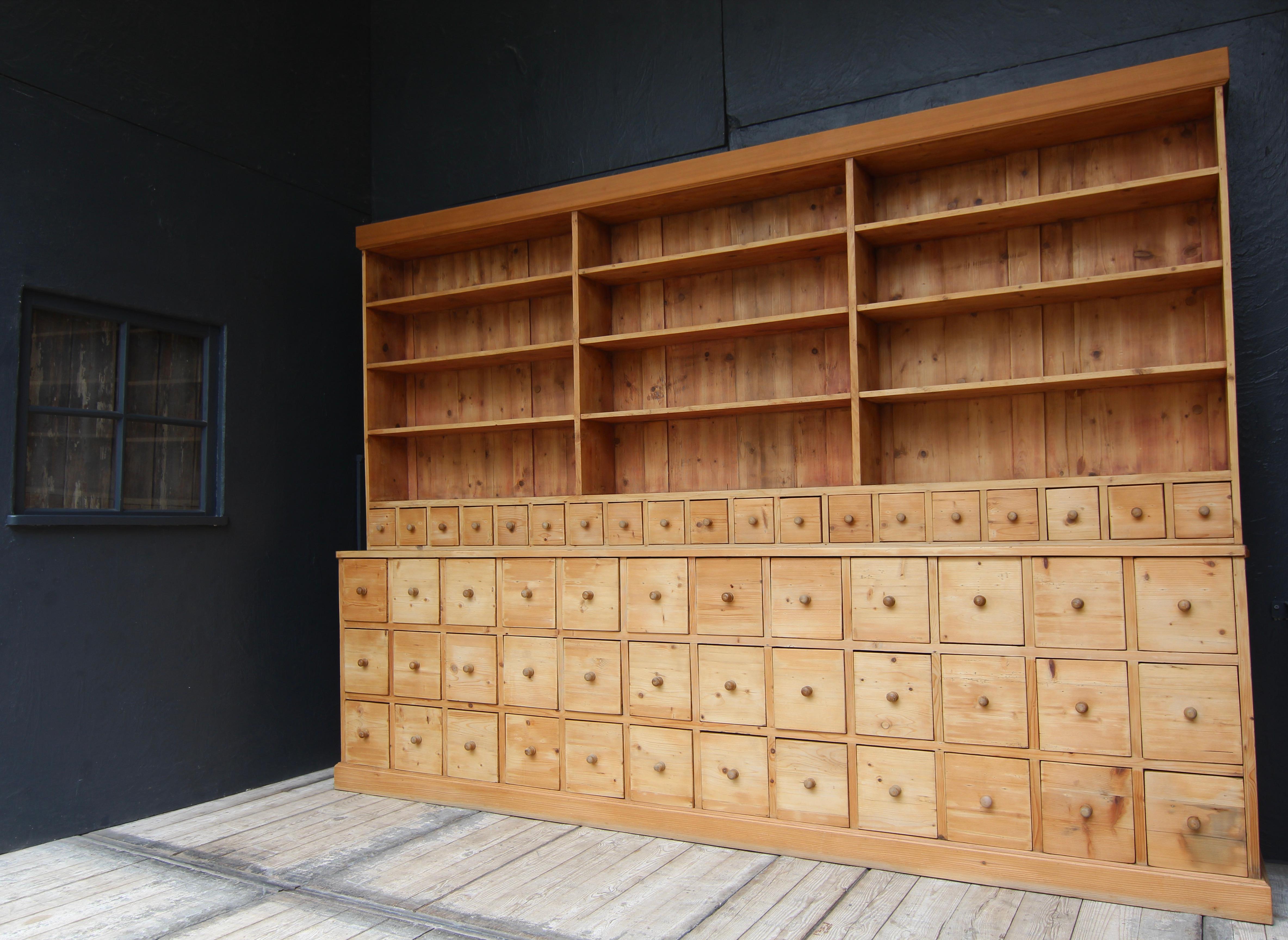 Industrial Early 20th Century Pine Apothecary Cabinet