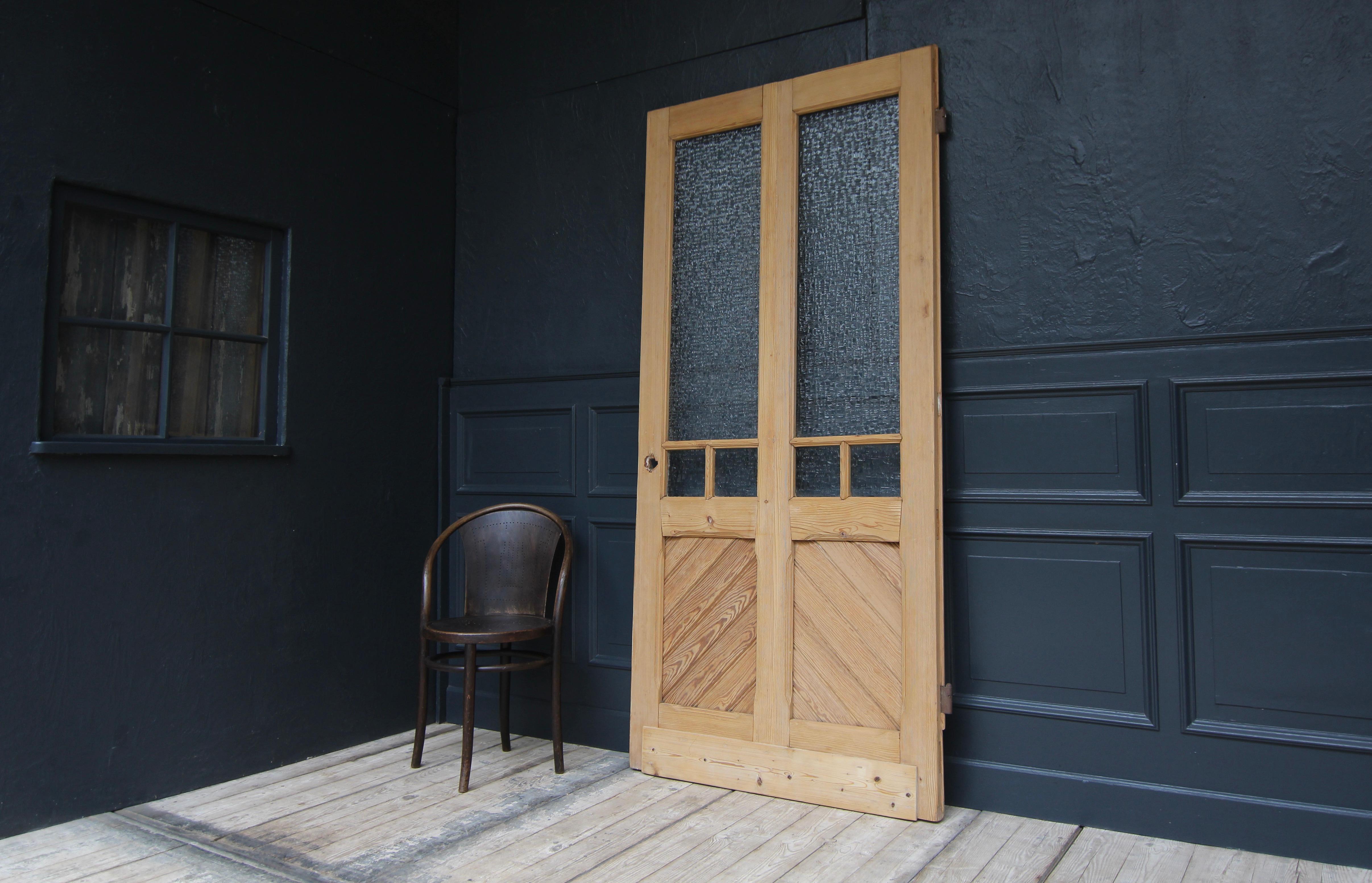 Jugendstil Early 20th Century Pine Door with Glass For Sale