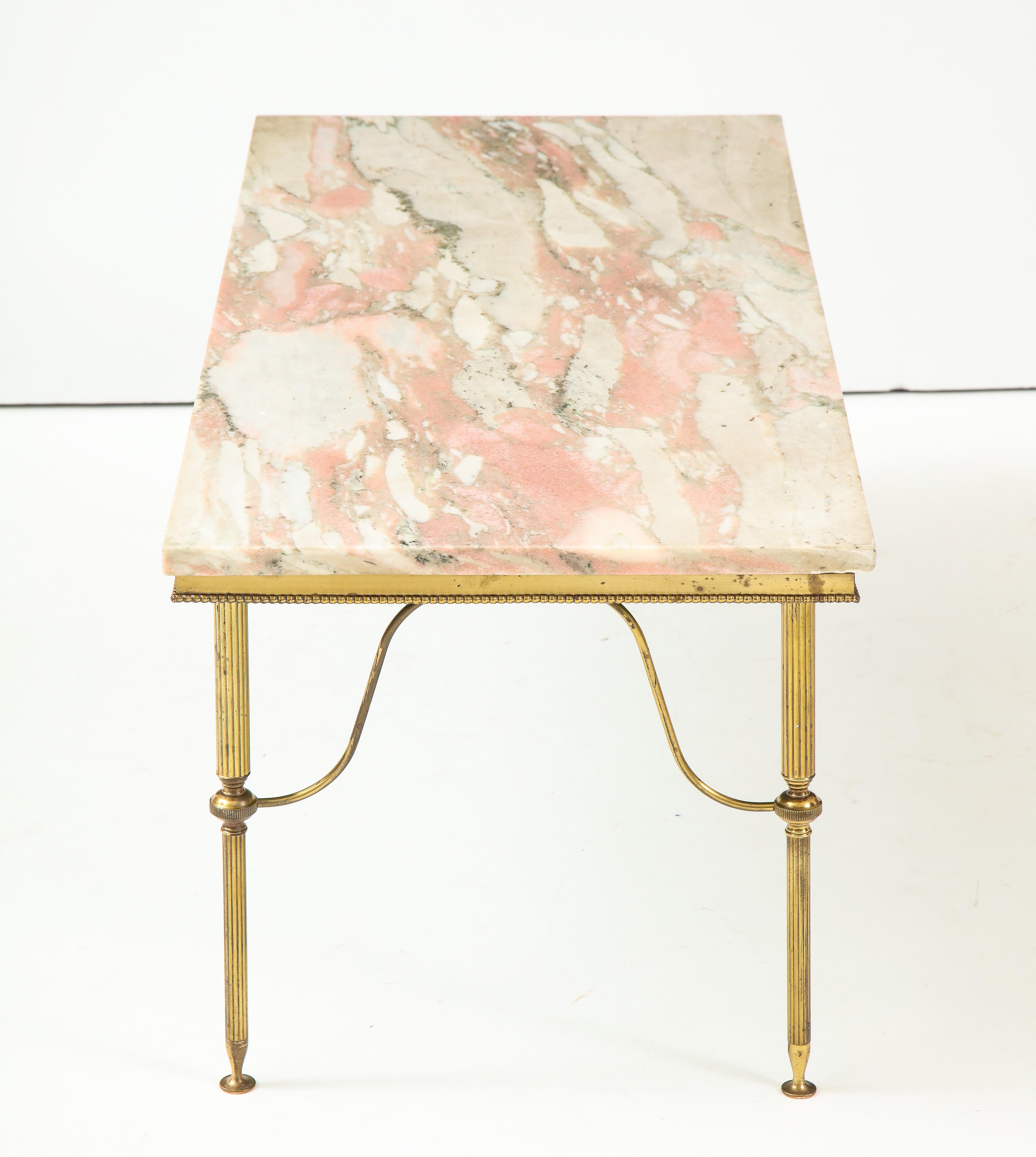 Brass Early 20th Century Pink Marble Cocktail Table