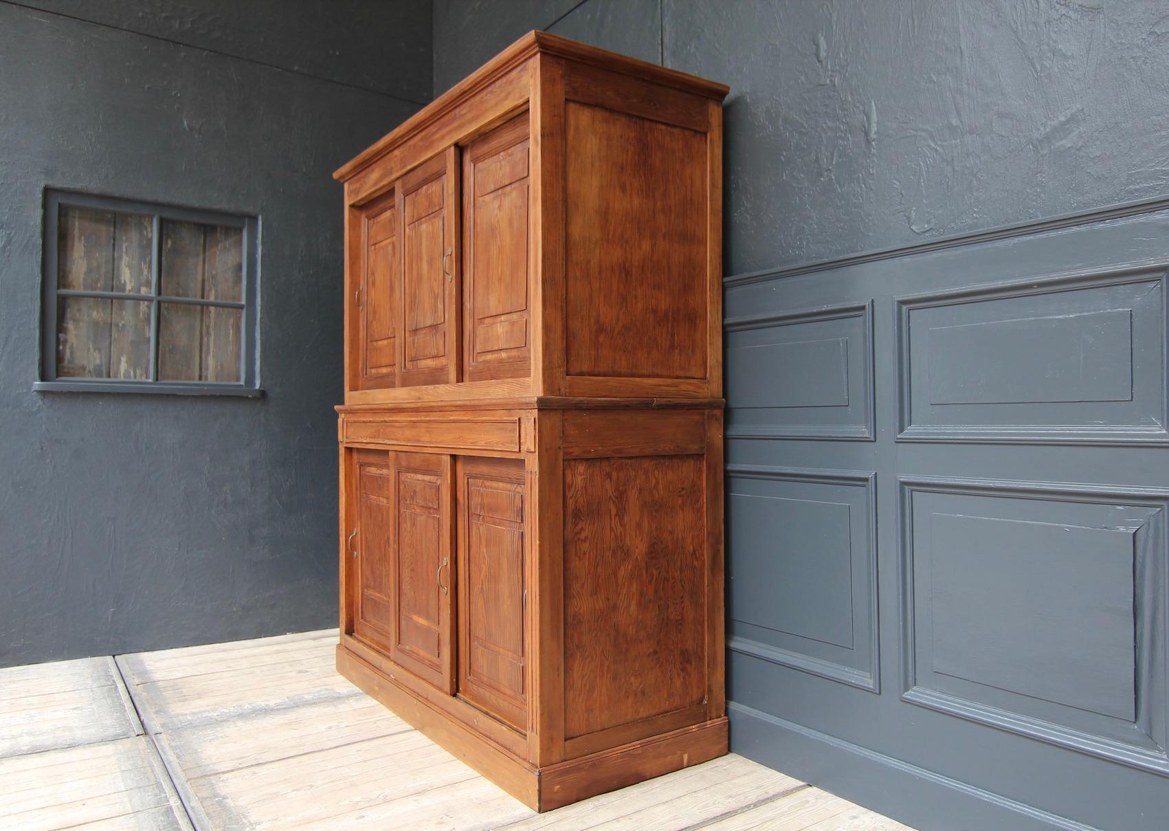Early 20th Century Pitch Pine Cabinet with Sliding Doors 4