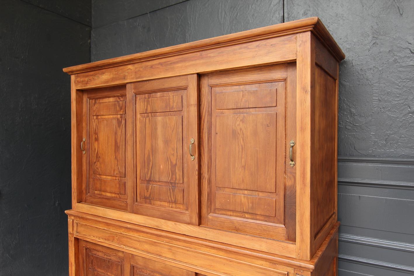 Early 20th Century Pitch Pine Cabinet with Sliding Doors 5