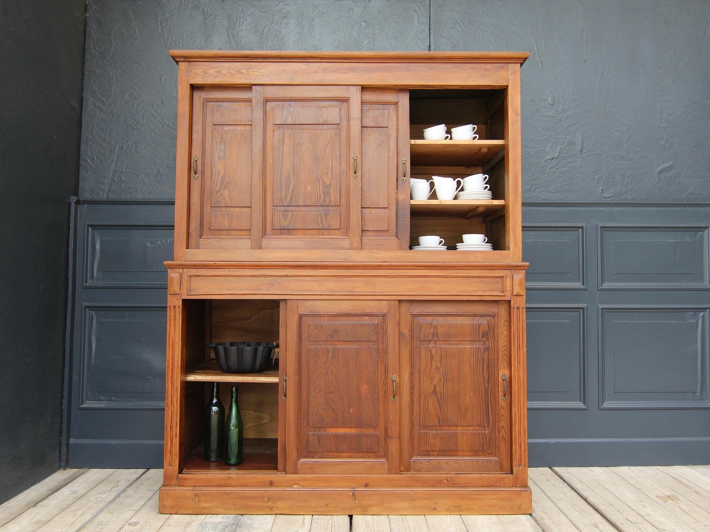 Industrial Early 20th Century Pitch Pine Cabinet with Sliding Doors