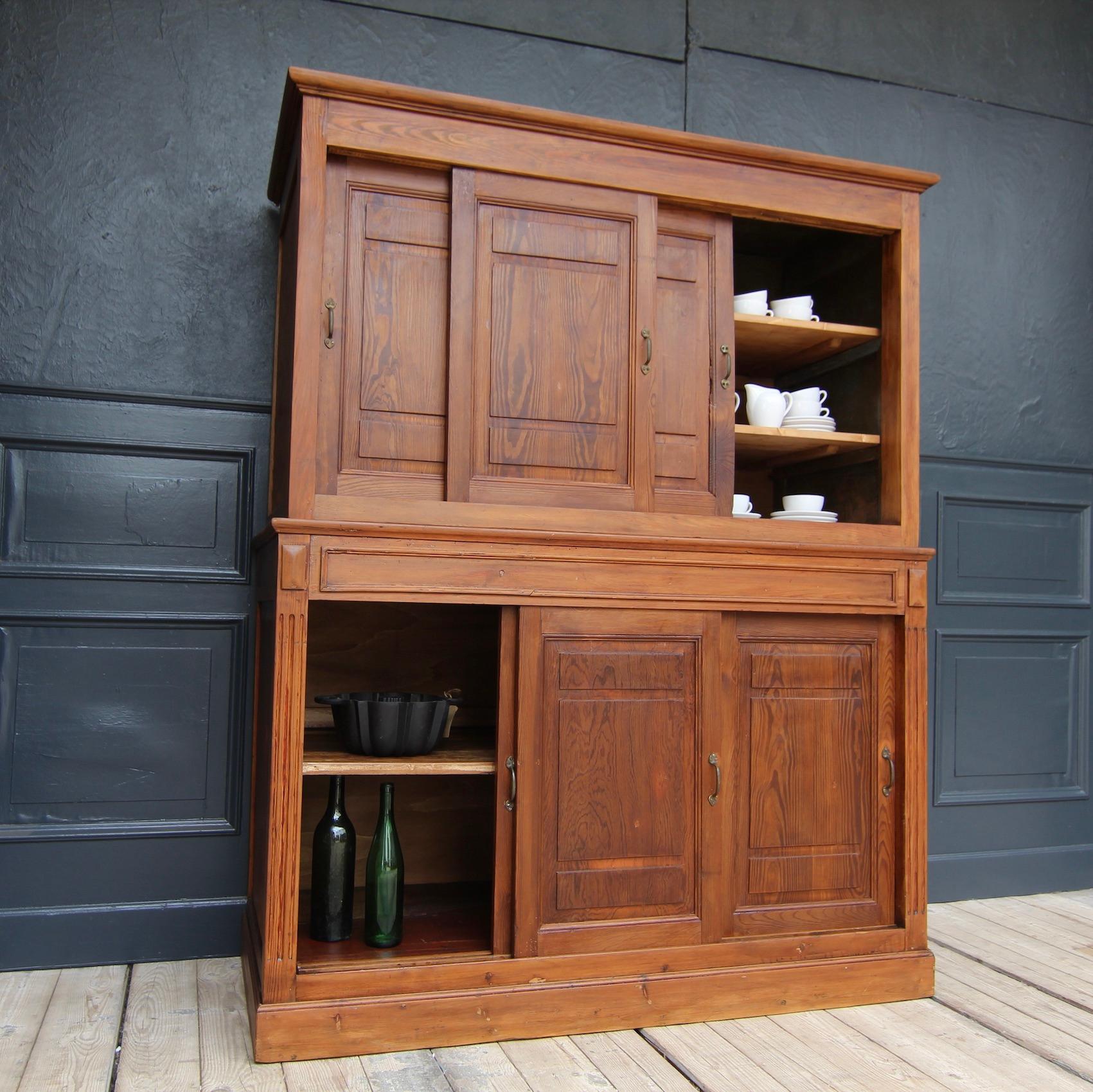 European Early 20th Century Pitch Pine Cabinet with Sliding Doors