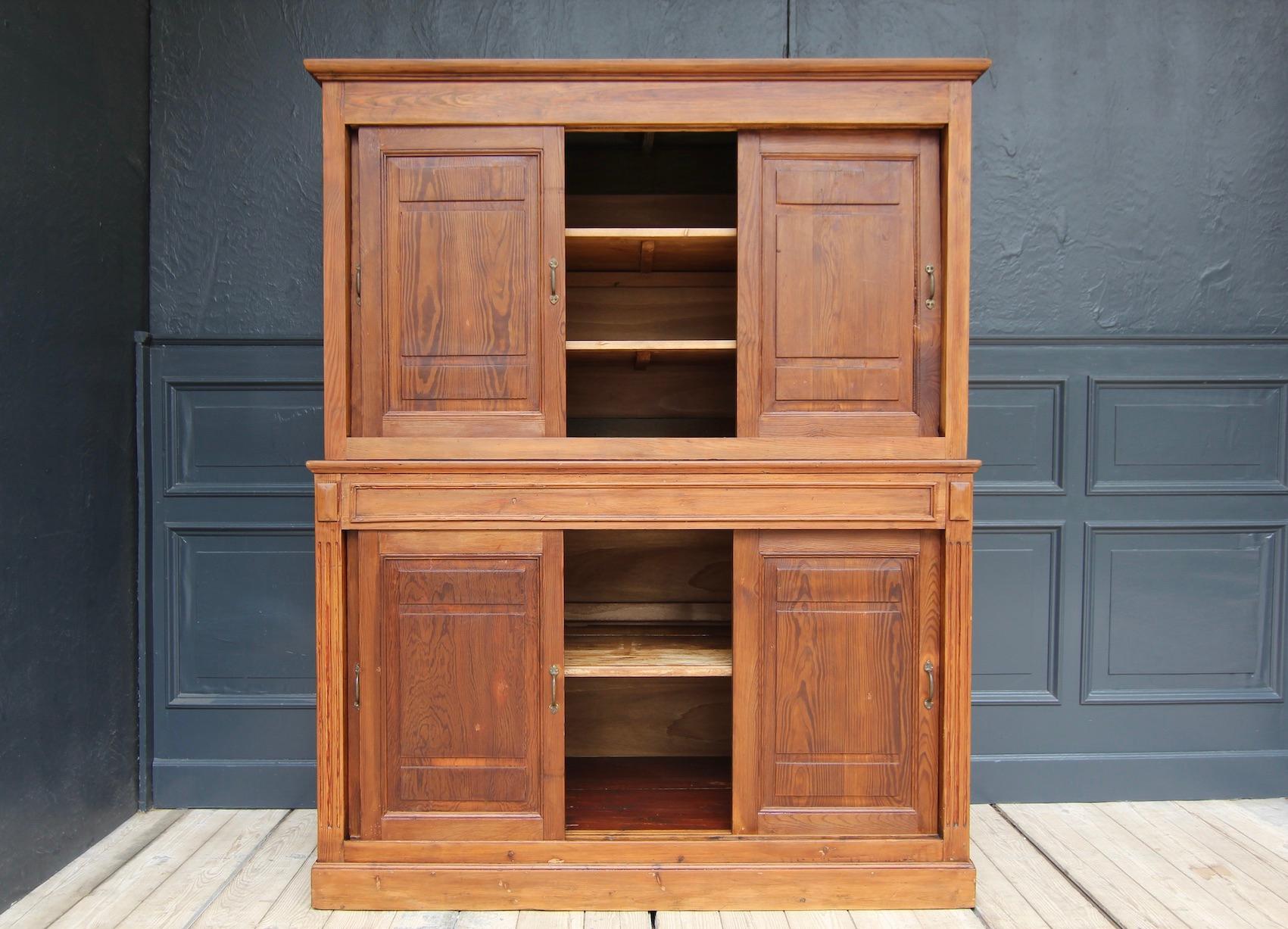 Early 20th Century Pitch Pine Cabinet with Sliding Doors 1