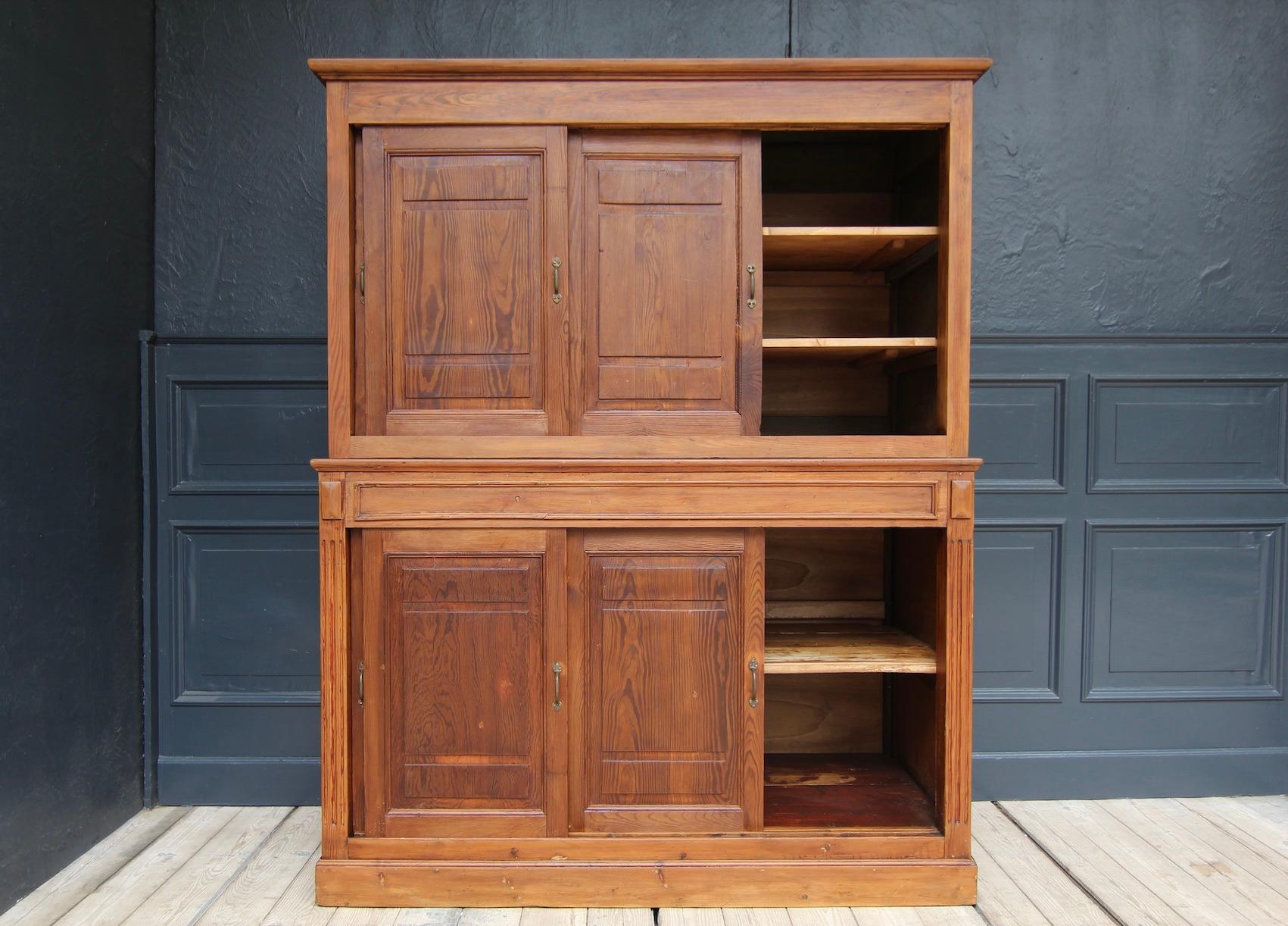 Early 20th Century Pitch Pine Cabinet with Sliding Doors 2