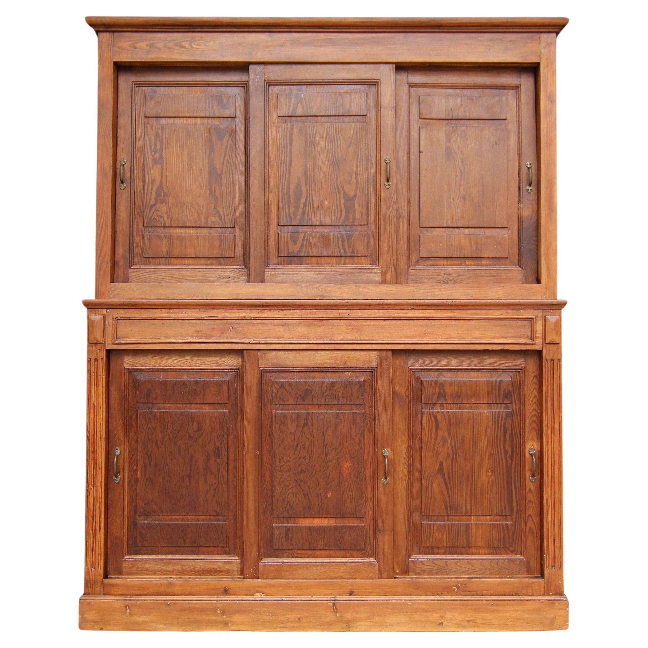 Early 20th Century Pitch Pine Cabinet with Sliding Doors