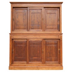 Antique Early 20th Century Pitch Pine Cabinet with Sliding Doors