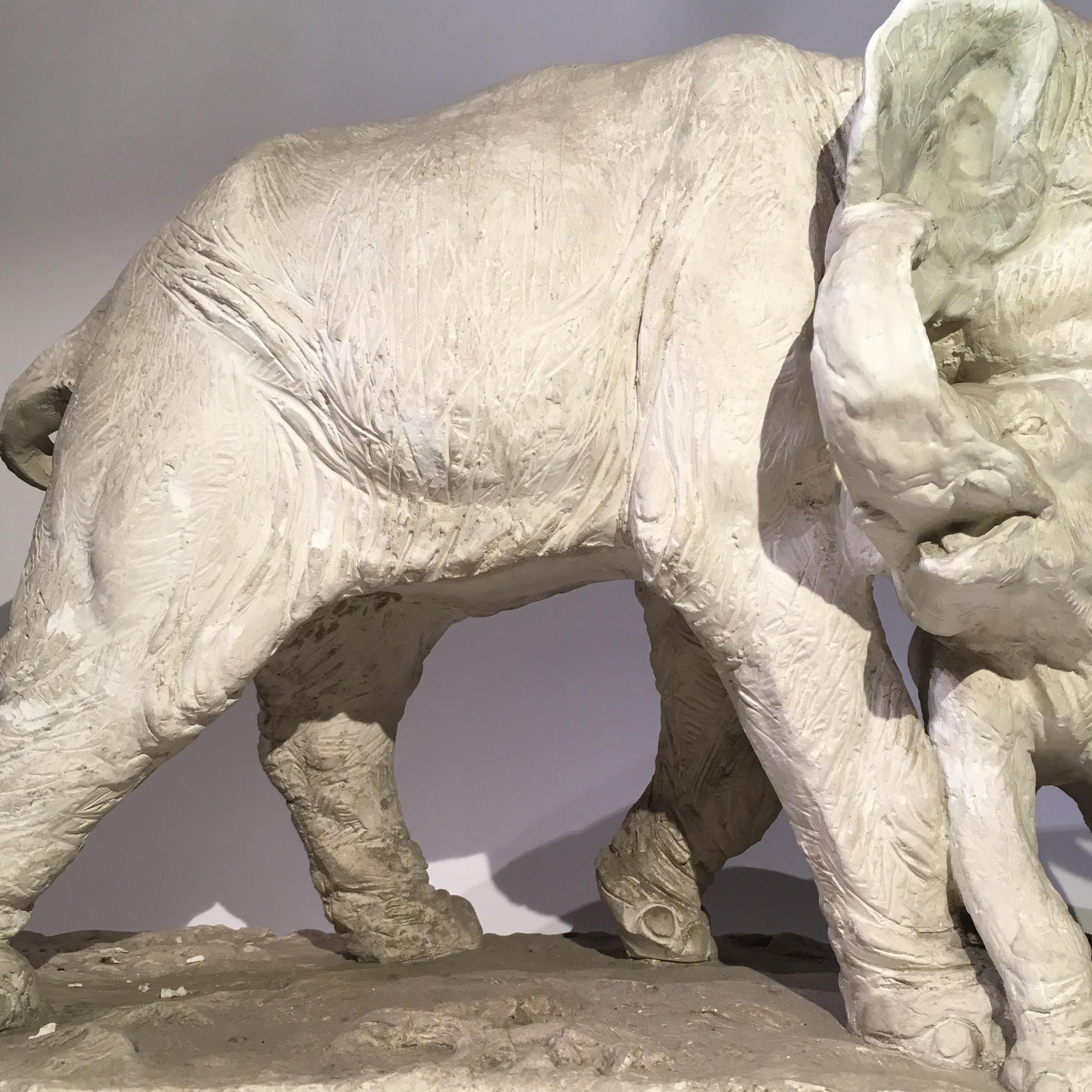 Early 20th Century Plaster Sculpture Depicting an Elephant with its Offspring 6