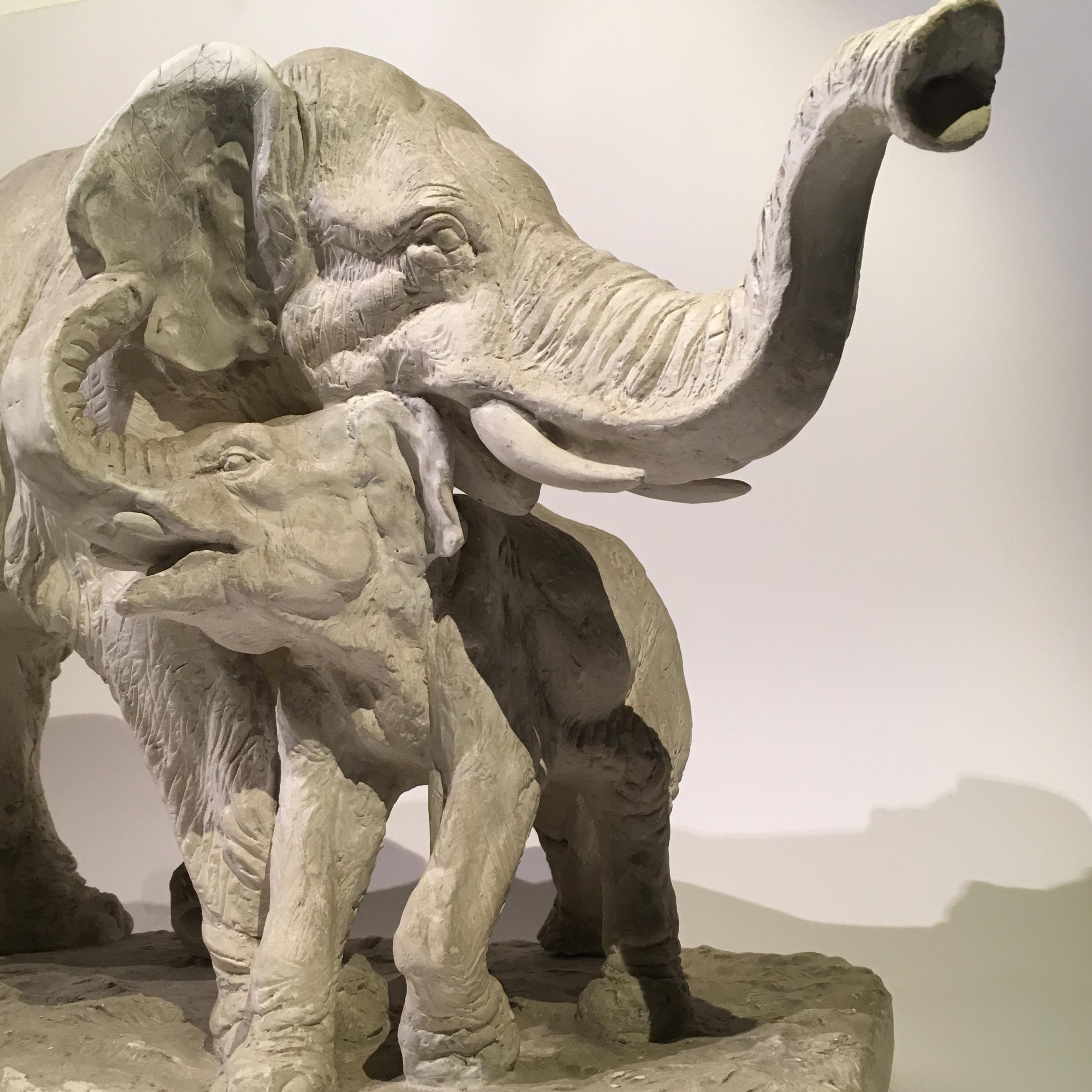 A charming plaster sculpture depicting an elephant mother with its baby.
This beautiful plaster sculpture is signed on the base: M. Bandini.
Italy, early 20th century.
