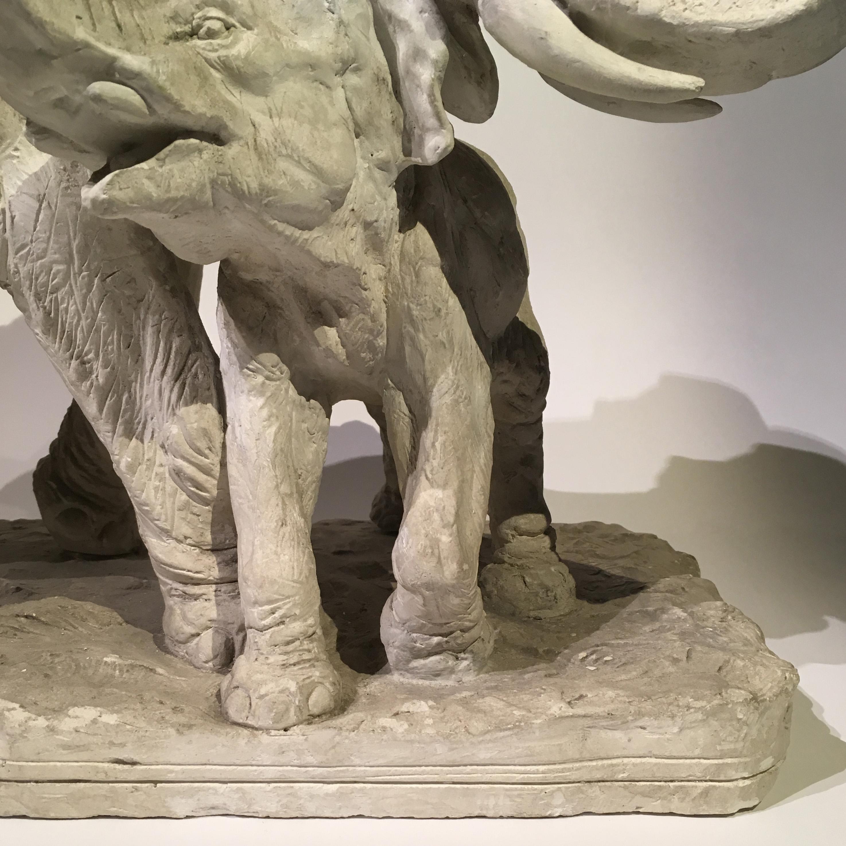 Early 20th Century Plaster Sculpture Depicting an Elephant with its Offspring 1