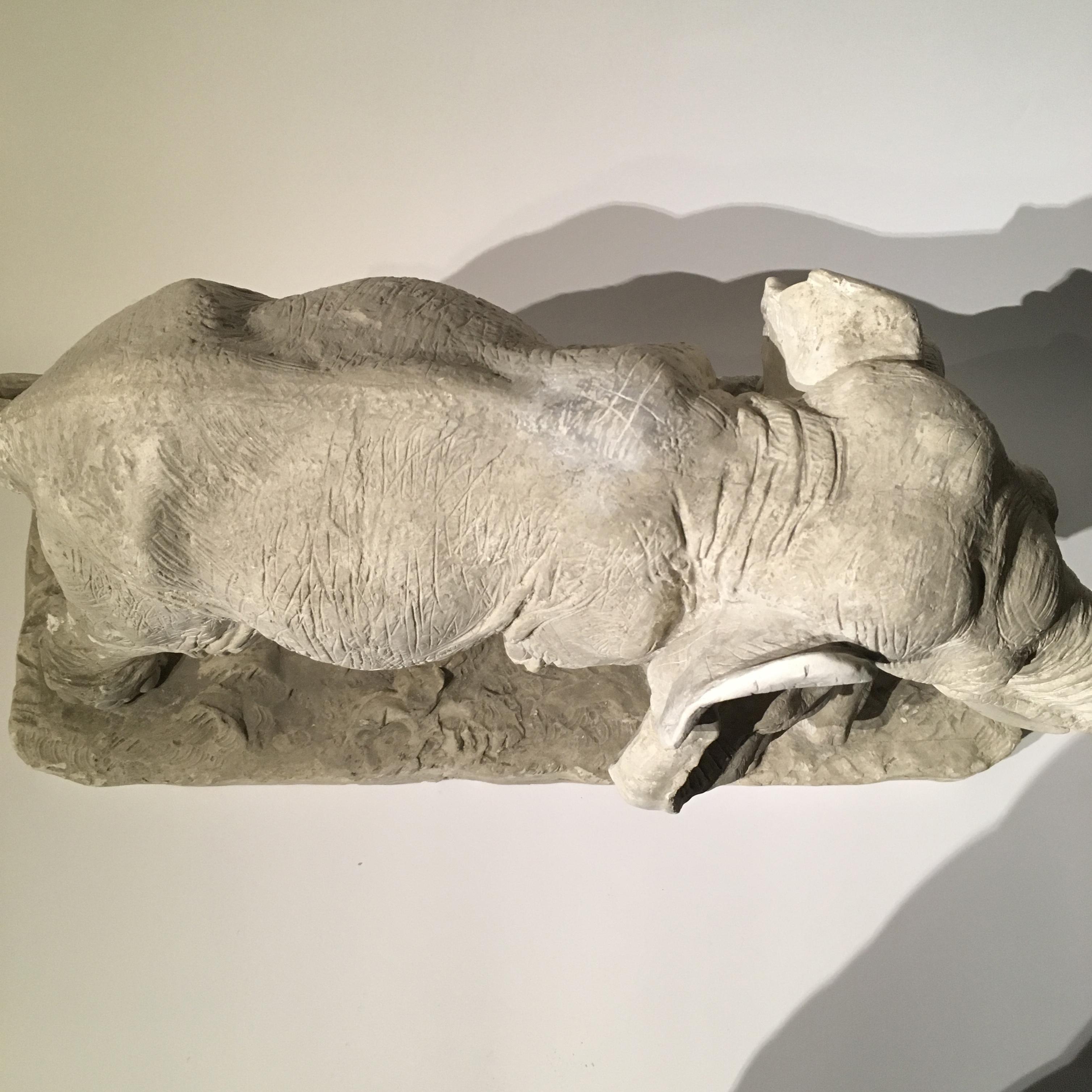 Early 20th Century Plaster Sculpture Depicting an Elephant with its Offspring 3