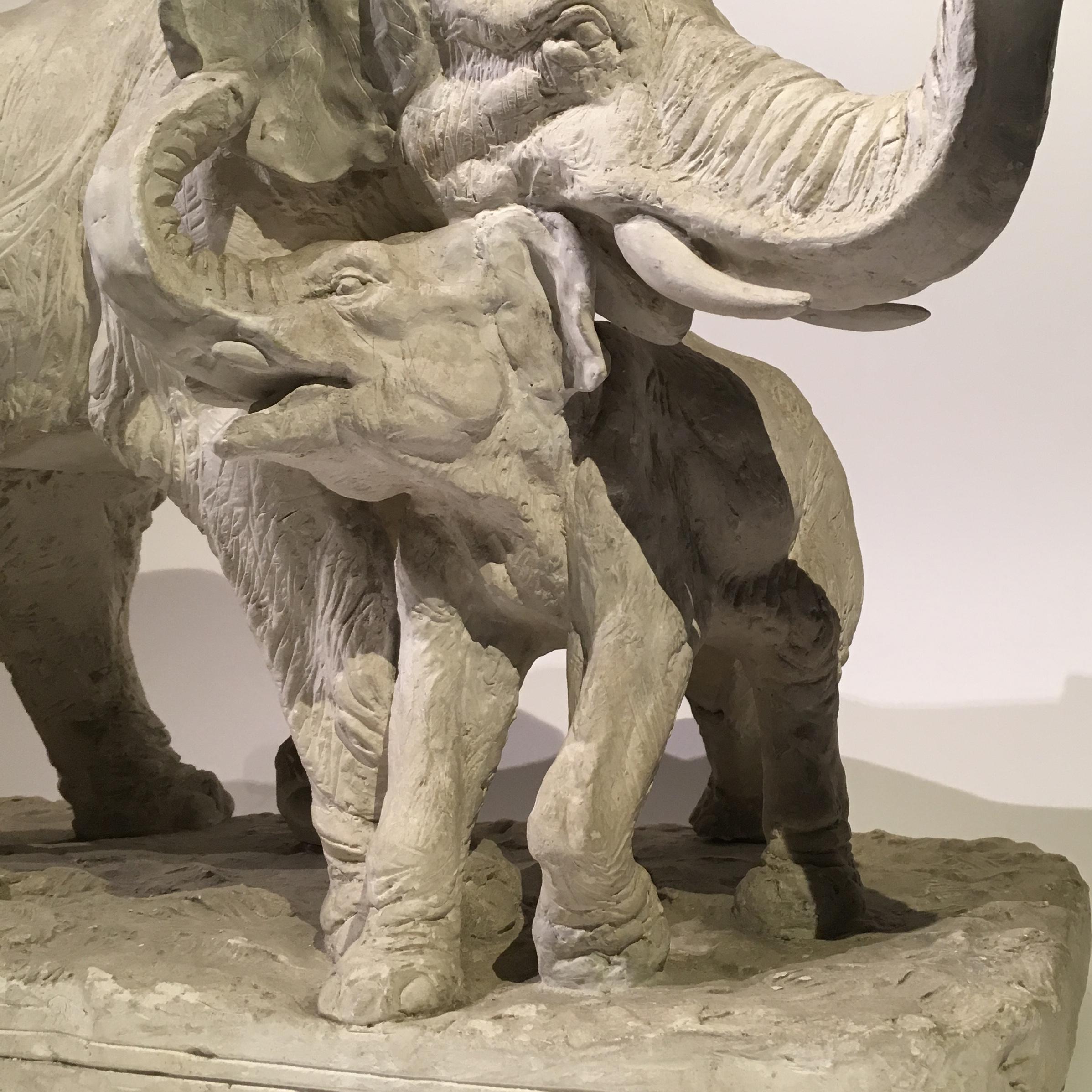 Early 20th Century Plaster Sculpture Depicting an Elephant with its Offspring 5
