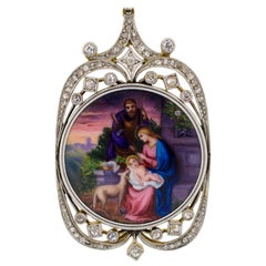 Early 20th Century Platinum 18K Gold Enamel Diamonds Pearls Nativity Necklace