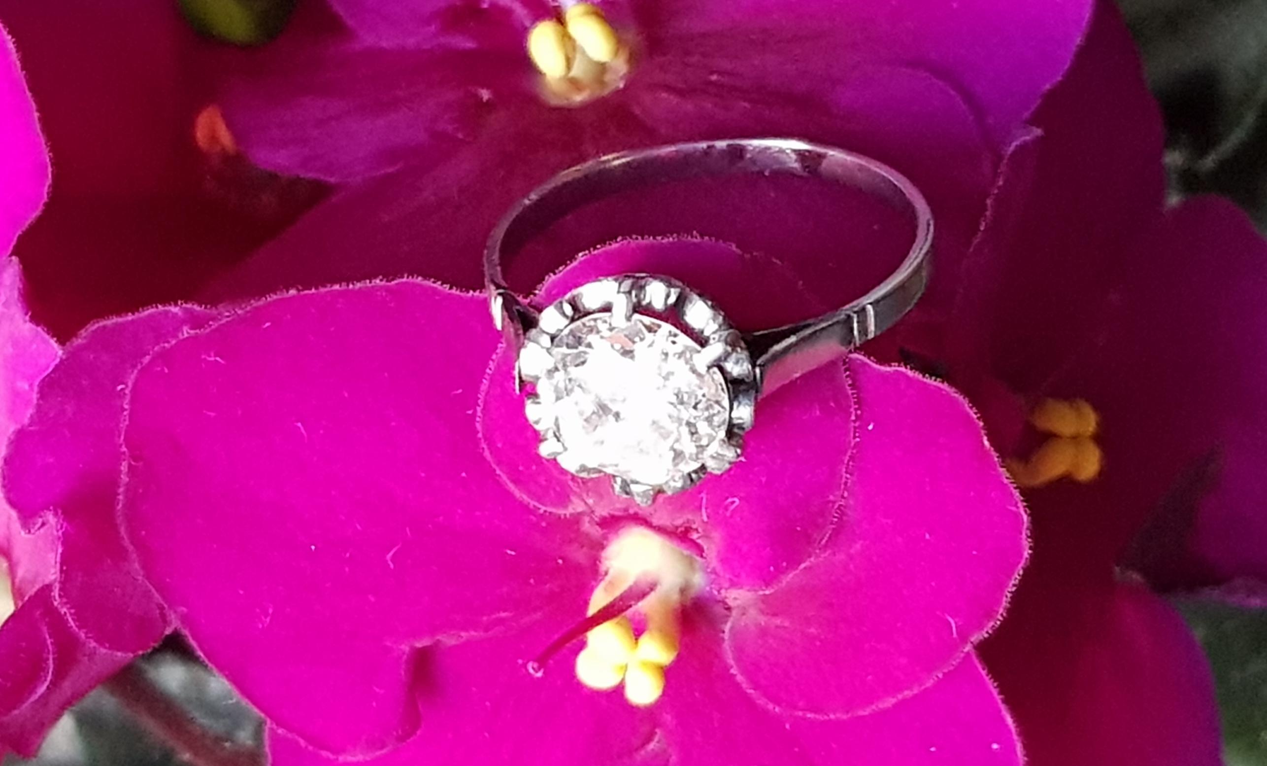 Women's Early 20th Century Platinum, Solitaire Old European Cut  1.63 ct Diamond Ring