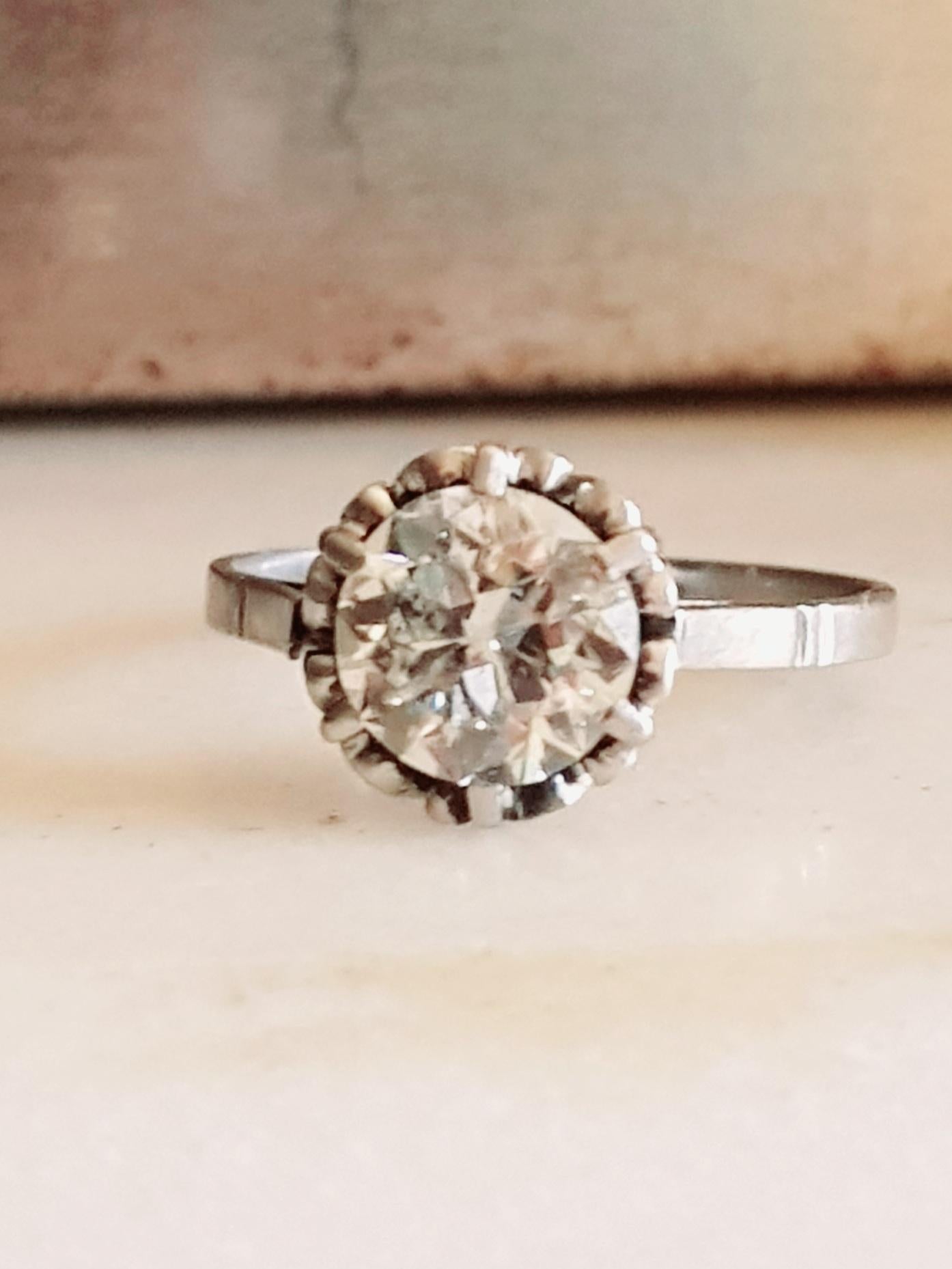 Early 20th Century Platinum, Solitaire Old European Cut  1.63 ct Diamond Ring 2