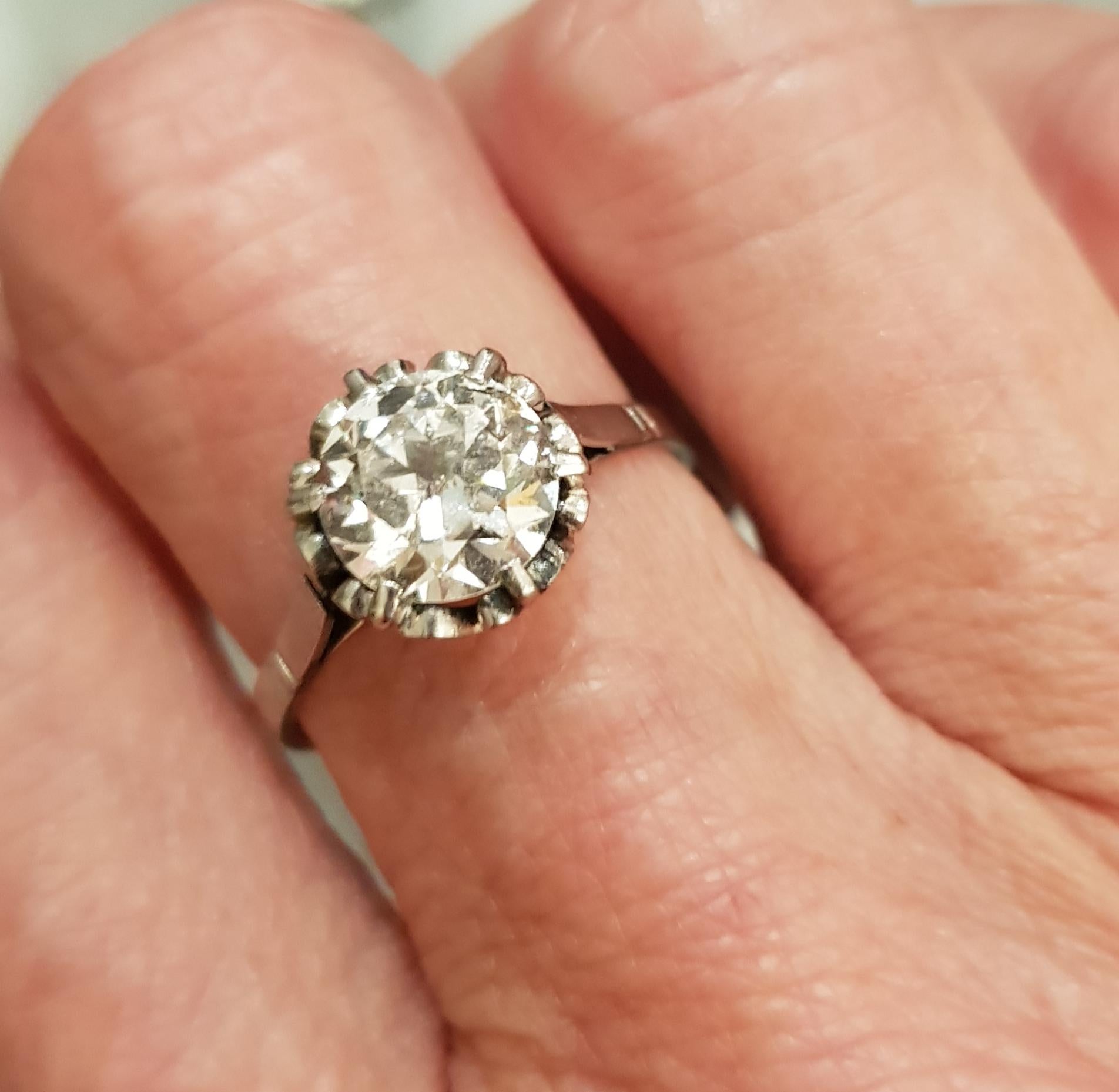 Early 20th Century Platinum, Solitaire Old European Cut  1.63 ct Diamond Ring 4