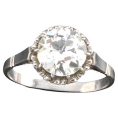 Début du 20e siècle Platine, Solitaire Coupe européenne ancienne  Bague en diamant de 1,63 ct