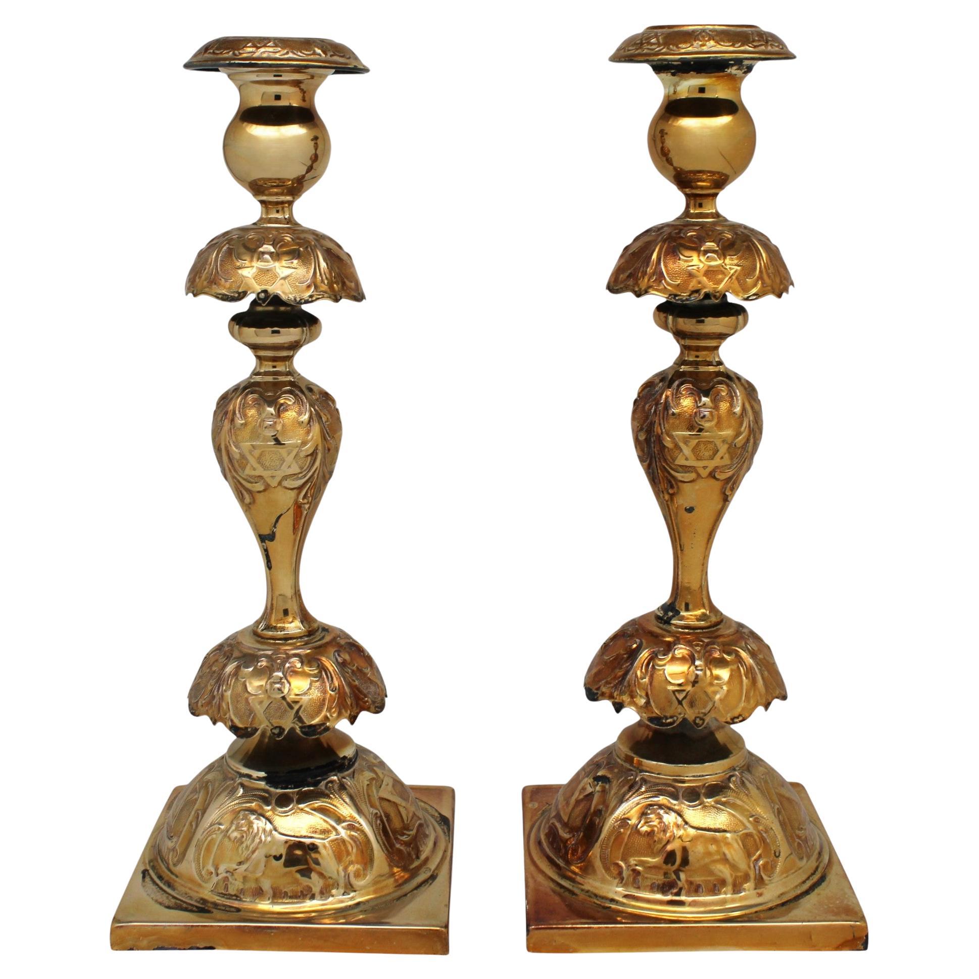 Early 20th Century Polish Gold Plated Shabbat Candlesticks
