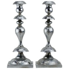 Early 20th Century Polish Silver Plated Shabbat Candelsticks