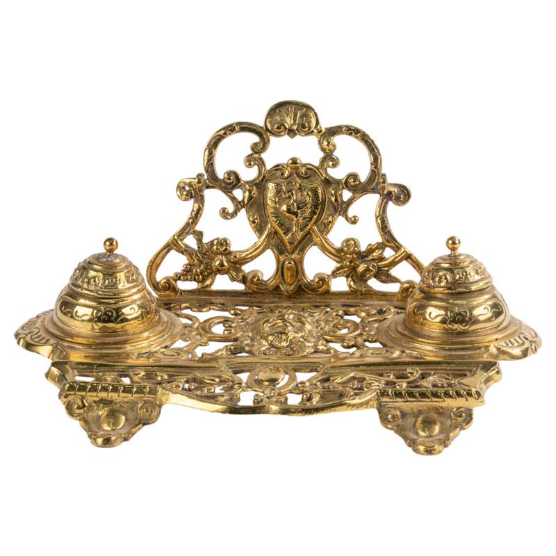 Polished Brass Islamic Moorish Style Desk Inkwells Set For Sale at 1stDibs