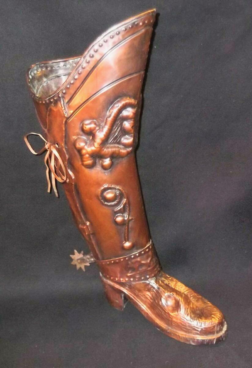 Early 20th Century Polished Copper Knights Boot Umbrella Stand For Sale 2