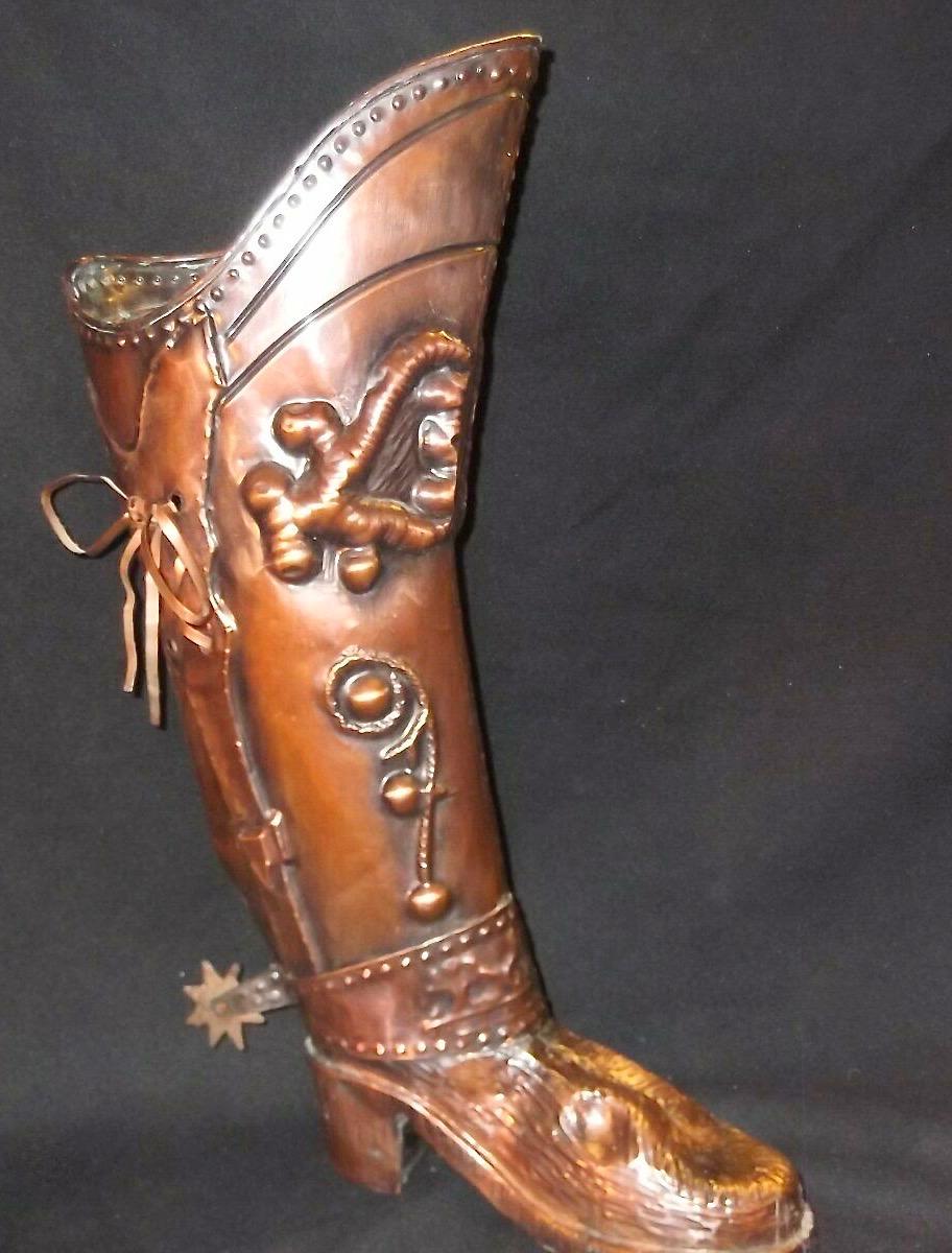 Early 20th Century Polished Copper Knights Boot Umbrella Stand For Sale 7