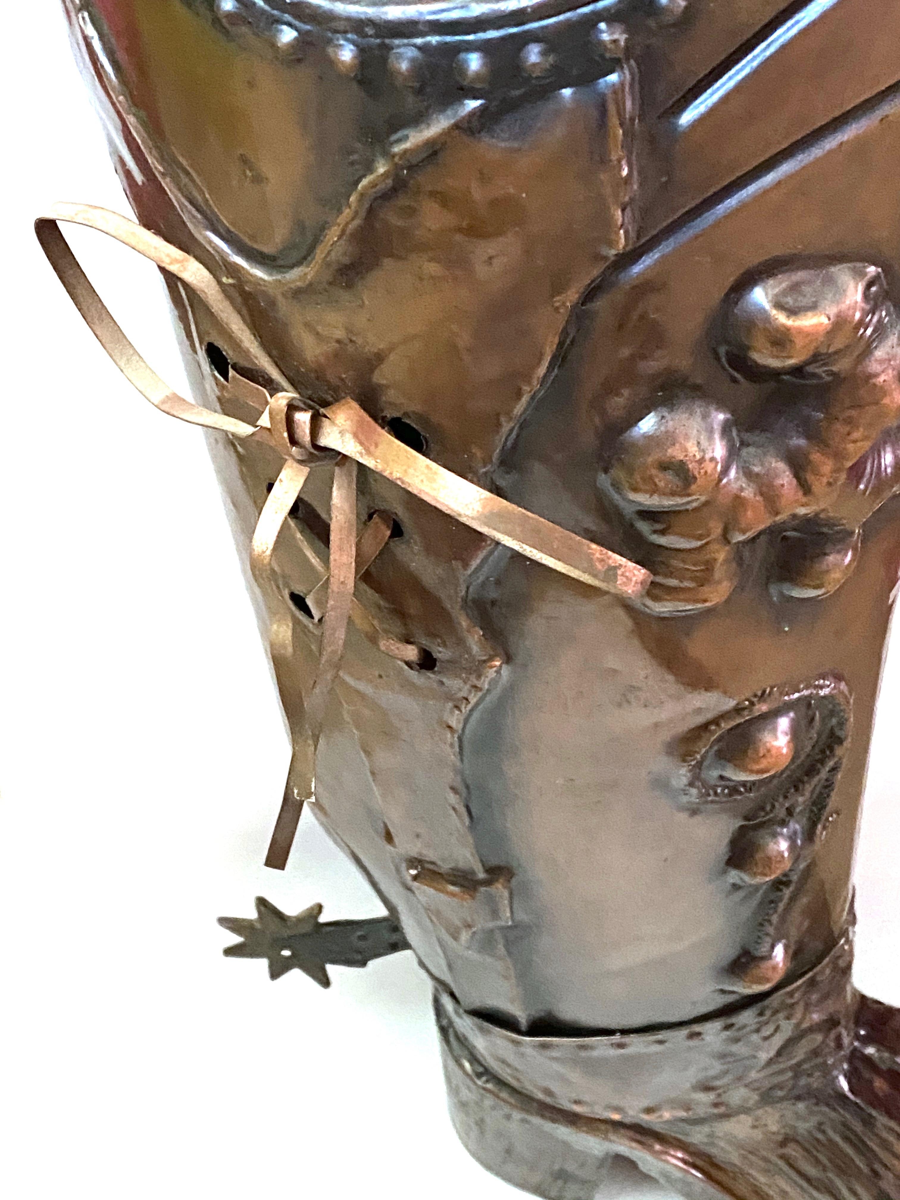 Early 20th Century Polished Copper Knights Boot Umbrella Stand For Sale 1