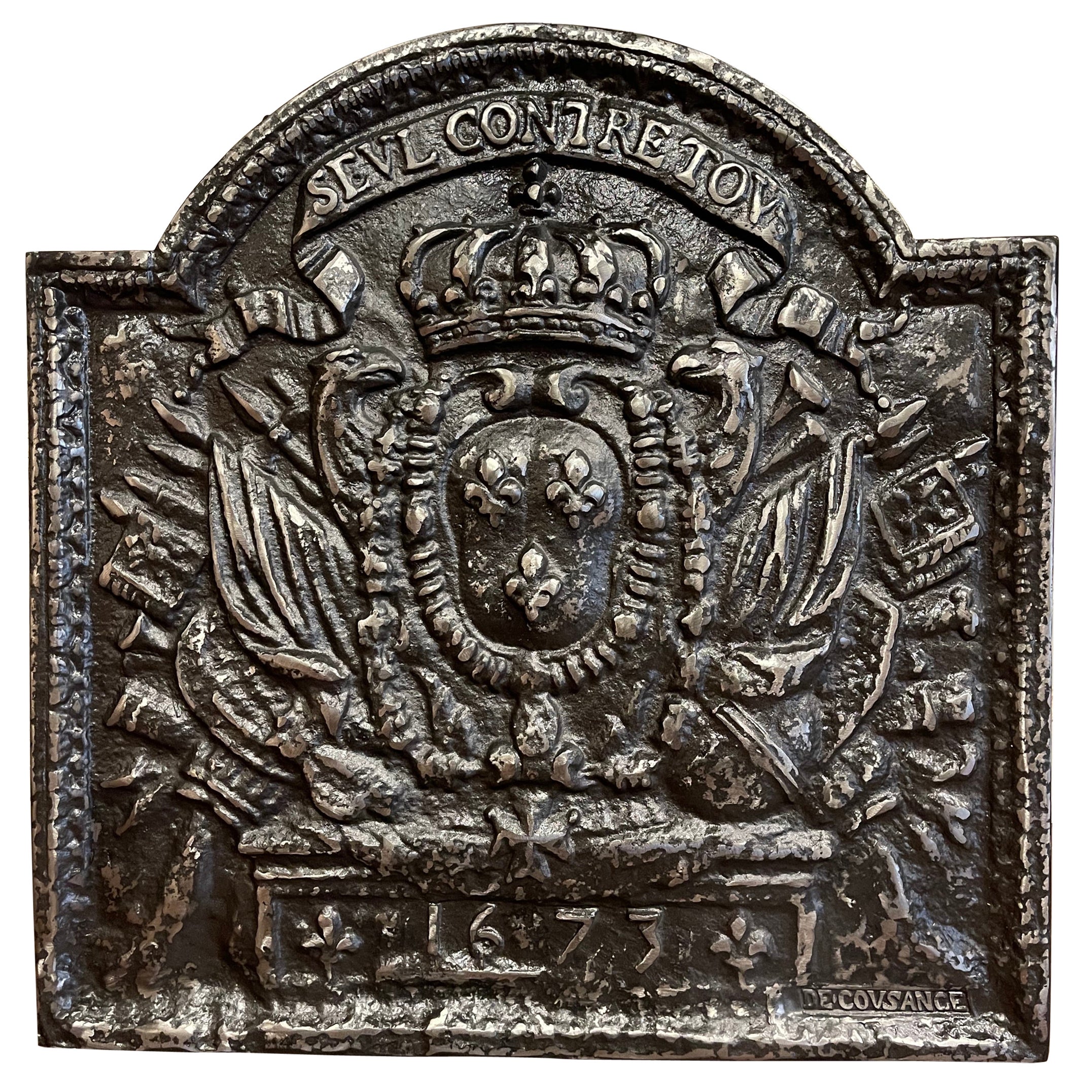 Early 20th Century Polished Iron Fireback with "Royal Coat of Arms of France"