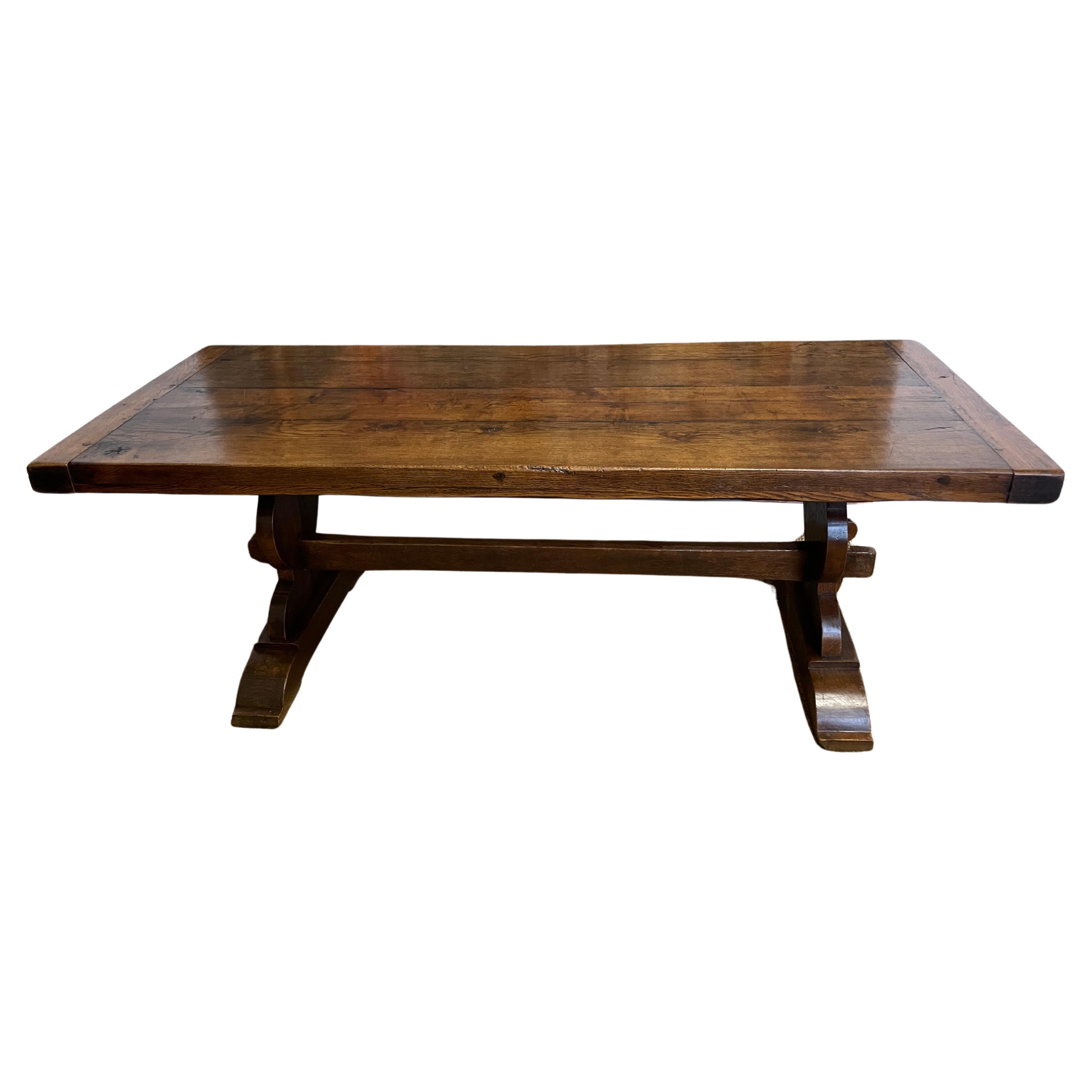 Early 20th century polished oak refectory table 