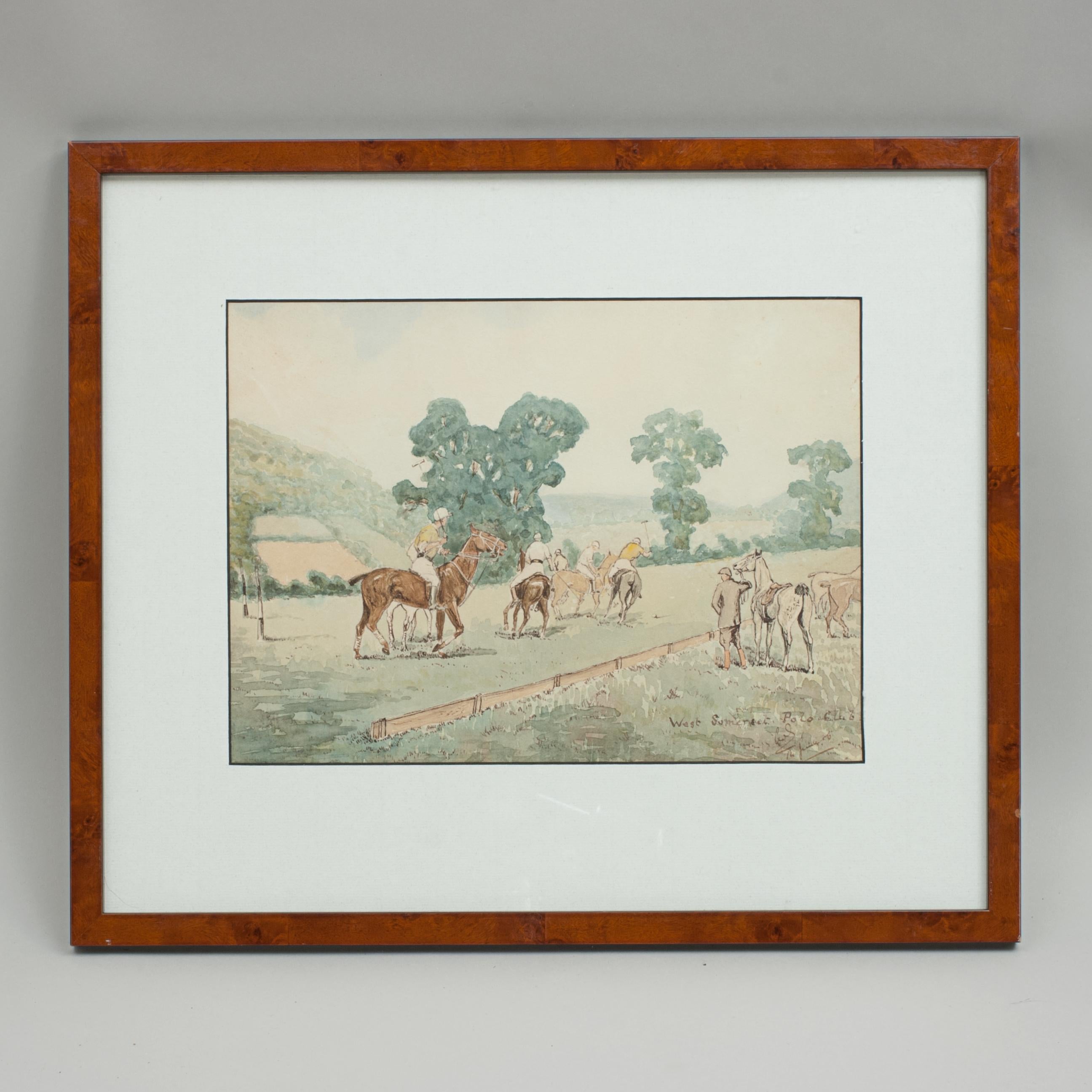 Sporting Art Early 20th Century Polo Watercolour by Charles Simpson