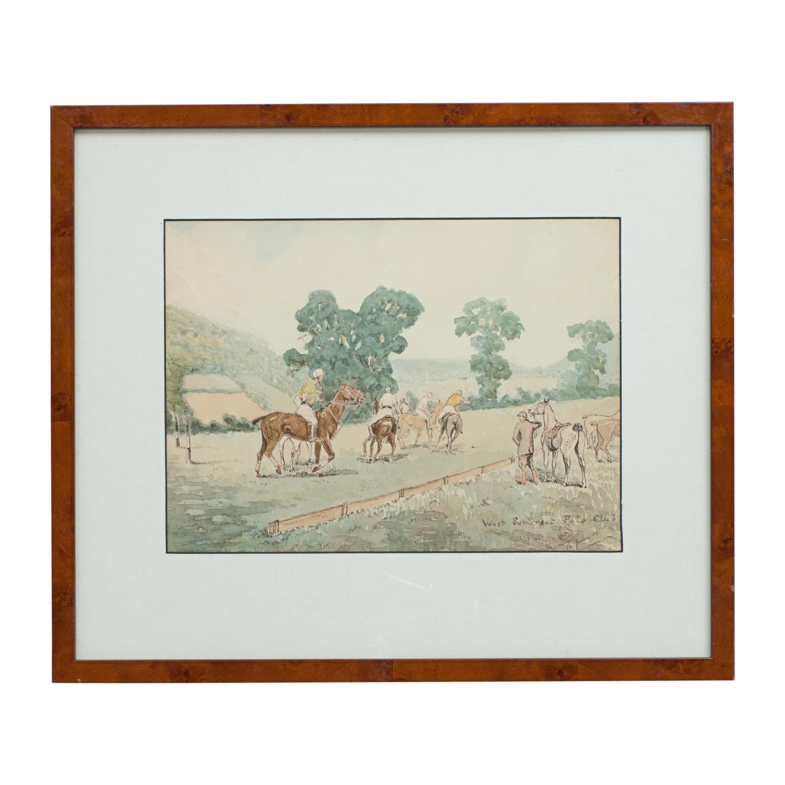Early 20th Century Polo Watercolour by Charles Simpson
