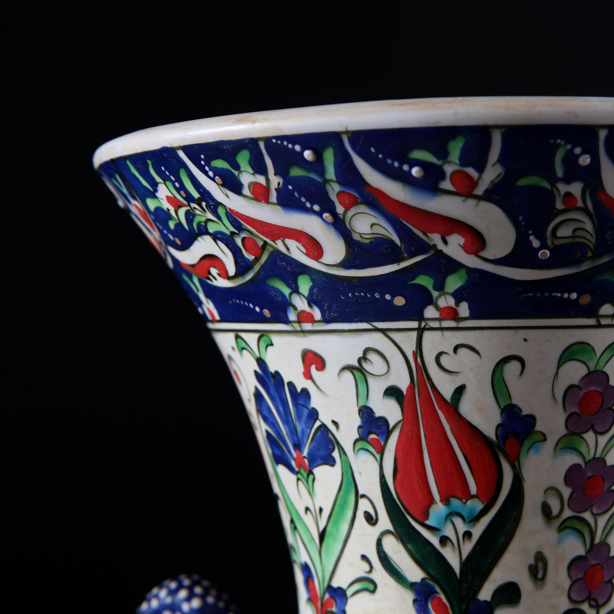 Ceramic Early 20th Century Polychrome Turkish Islamic Mosque Lamp in the Iznik Style