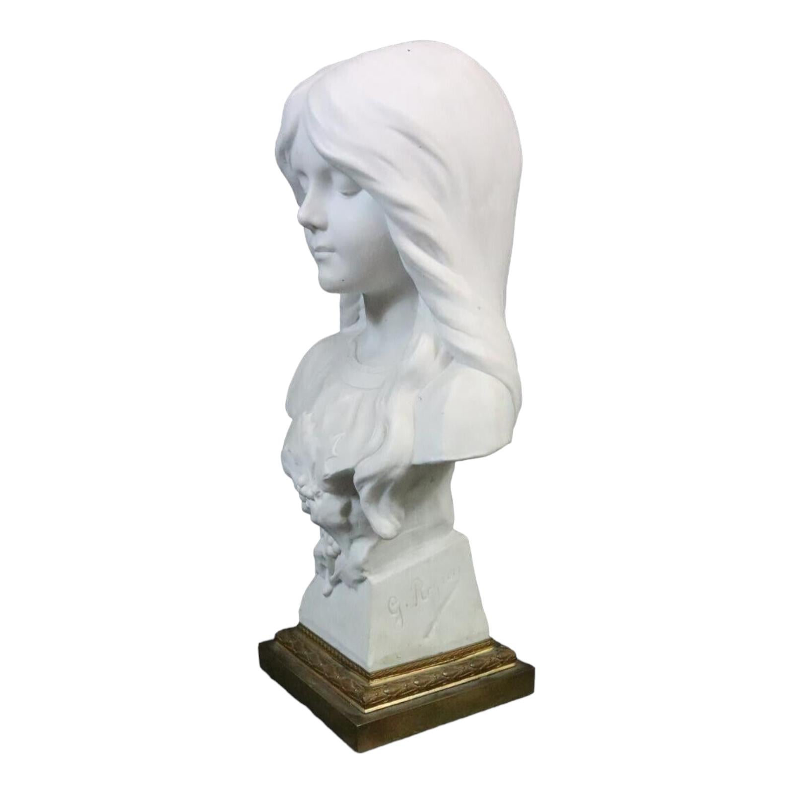 Early 20th Century Porcelain Girl Bust signed Georges Rogron Antique, 1900s For Sale 3