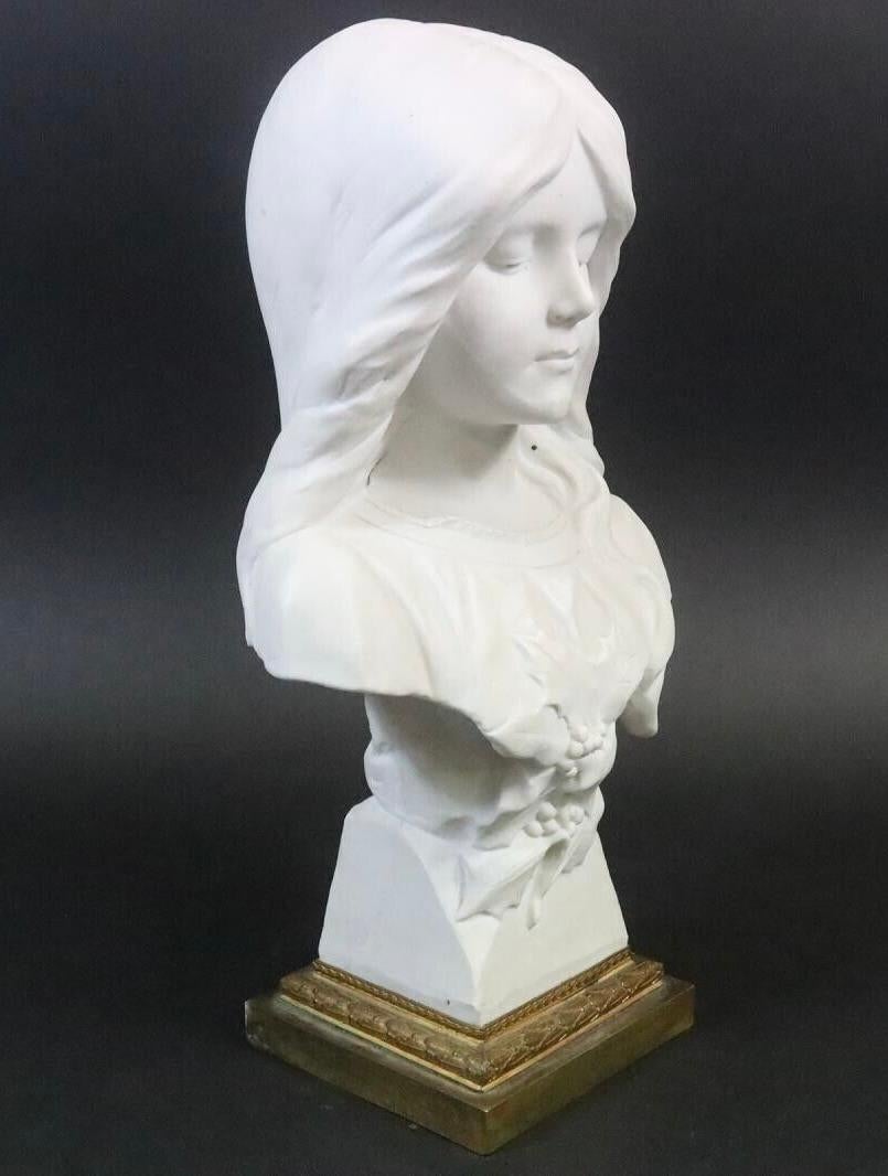 Early 20th Century Porcelain Girl Bust signed Georges Rogron Antique, 1900s For Sale 8