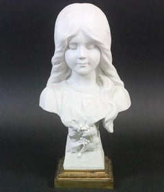 Early 20th Century Porcelain Girl Bust signed Georges Rogron Antique, 1900s