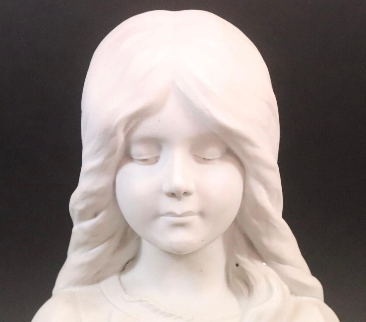 Art Nouveau Early 20th Century Porcelain Girl Bust signed Georges Rogron Antique, 1900s For Sale