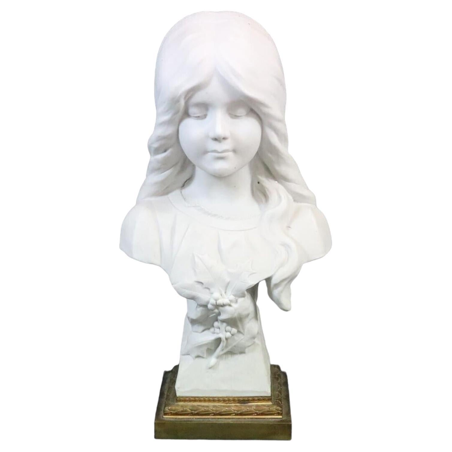 Early 20th Century Porcelain Girl Bust signed Georges Rogron Antique, 1900s For Sale