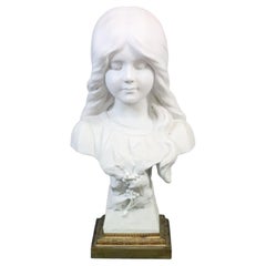 Early 20th Century Porcelain Girl Bust signed Georges Rogron Antique, 1900s