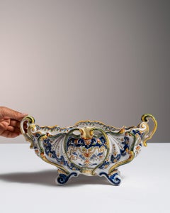 Early 20th Century Porcelain Hand-Painted Rouen Faience Jardinière