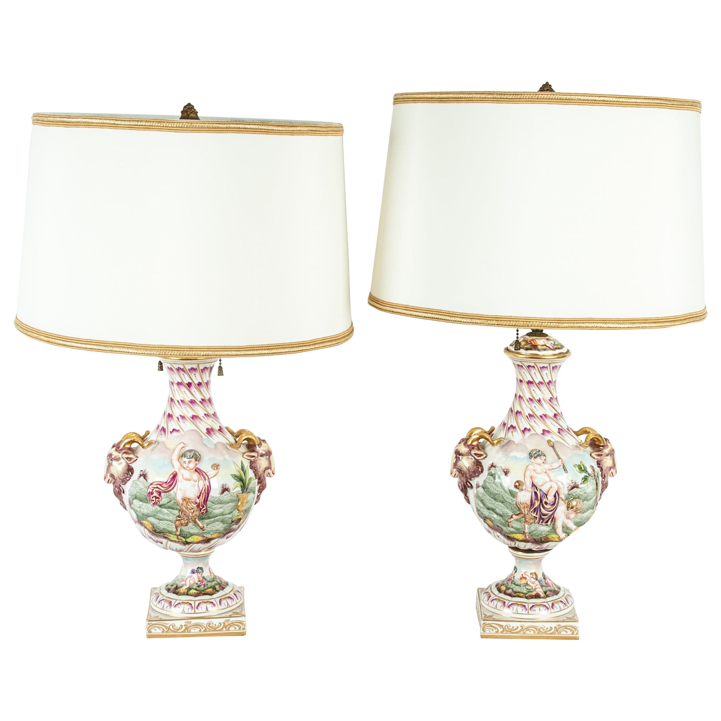 Early 20th Century Porcelain Pair of Table Lamp