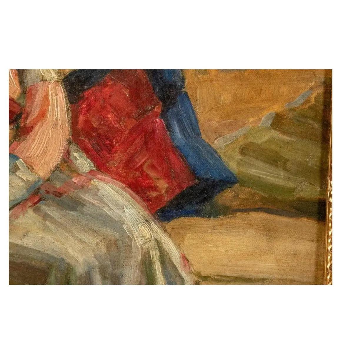 XX secolo Ritratto ad olio di William McGregor Paxton dei primi del Novecento, incorniciato in vendita