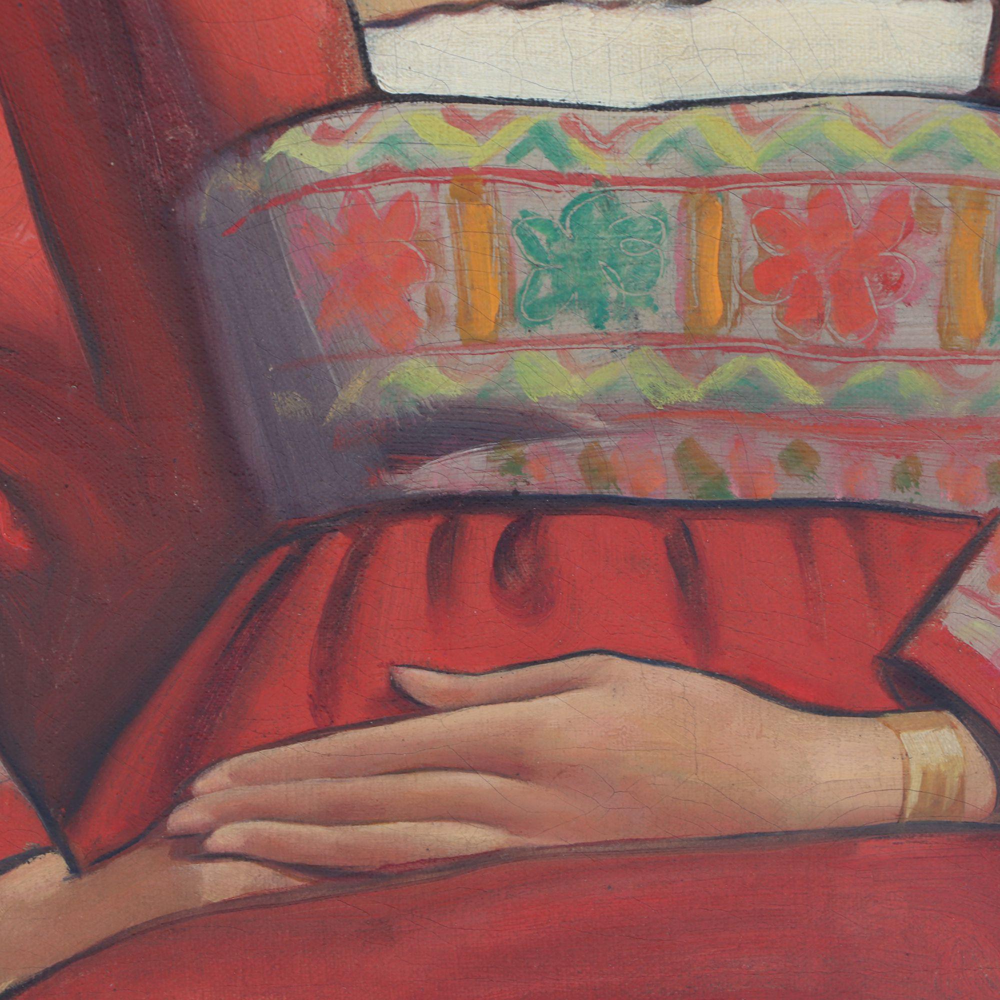 Artisanat Peinture à l'huile du début du 20e siècle représentant une femme en costume folklorique traditionnel en vente