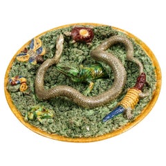 Plato Cargador de Palissy de Mayólica Portuguesa de principios del siglo XX